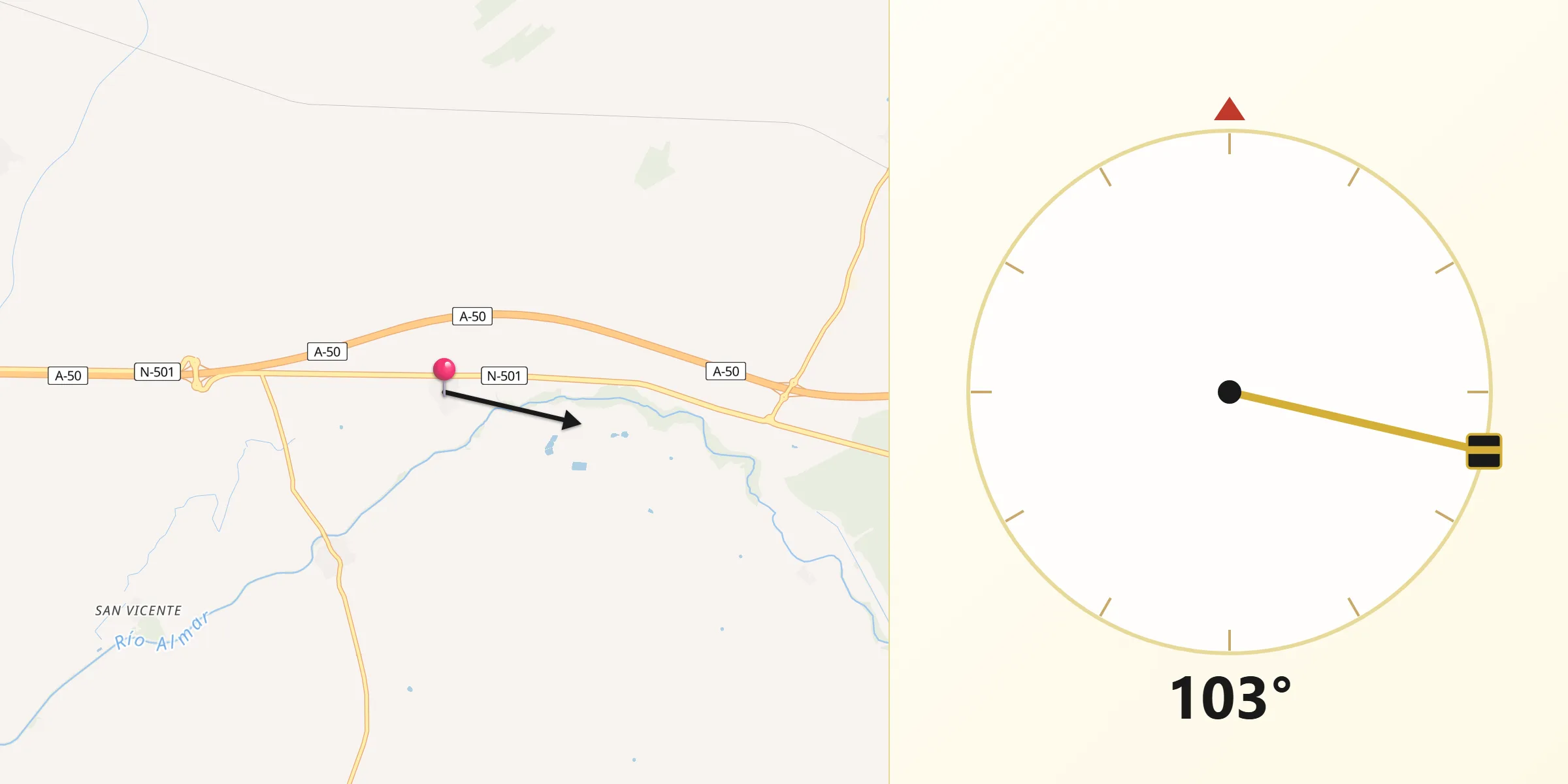 Dirección de la Qibla desde Ventosa del Río Almar