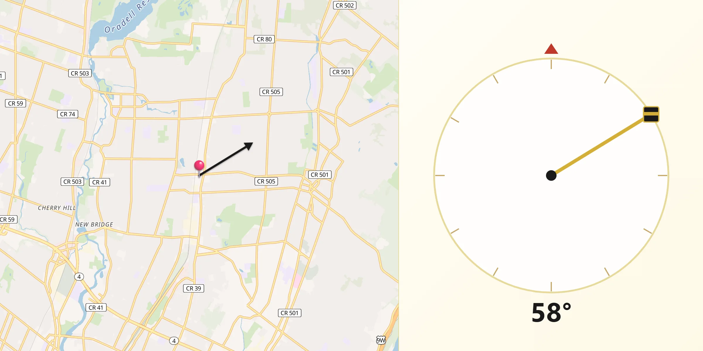 Qibla Direction from Bergenfield