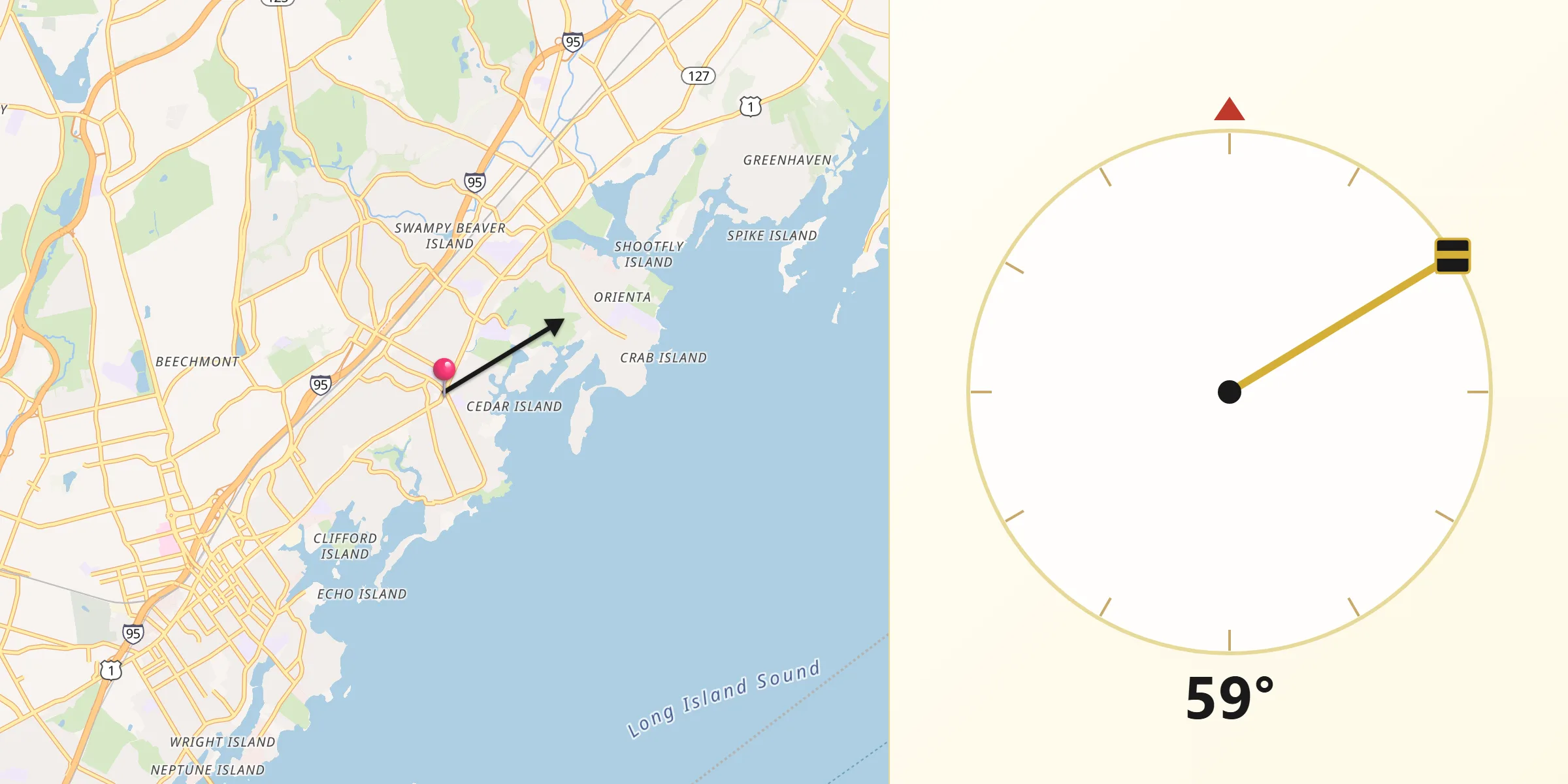 Qibla Direction from Larchmont