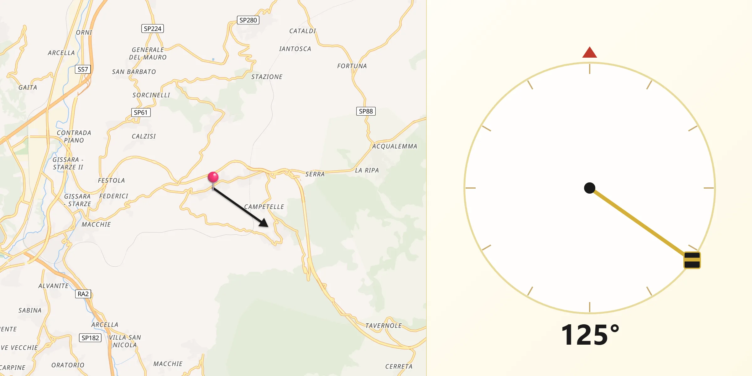 Direzione della Qibla da San Potito Ultra