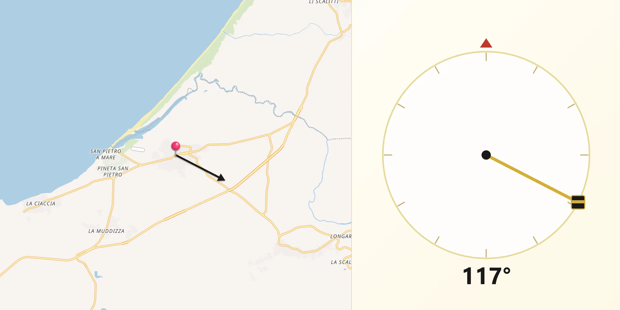 Direzione della Qibla da Codaruina