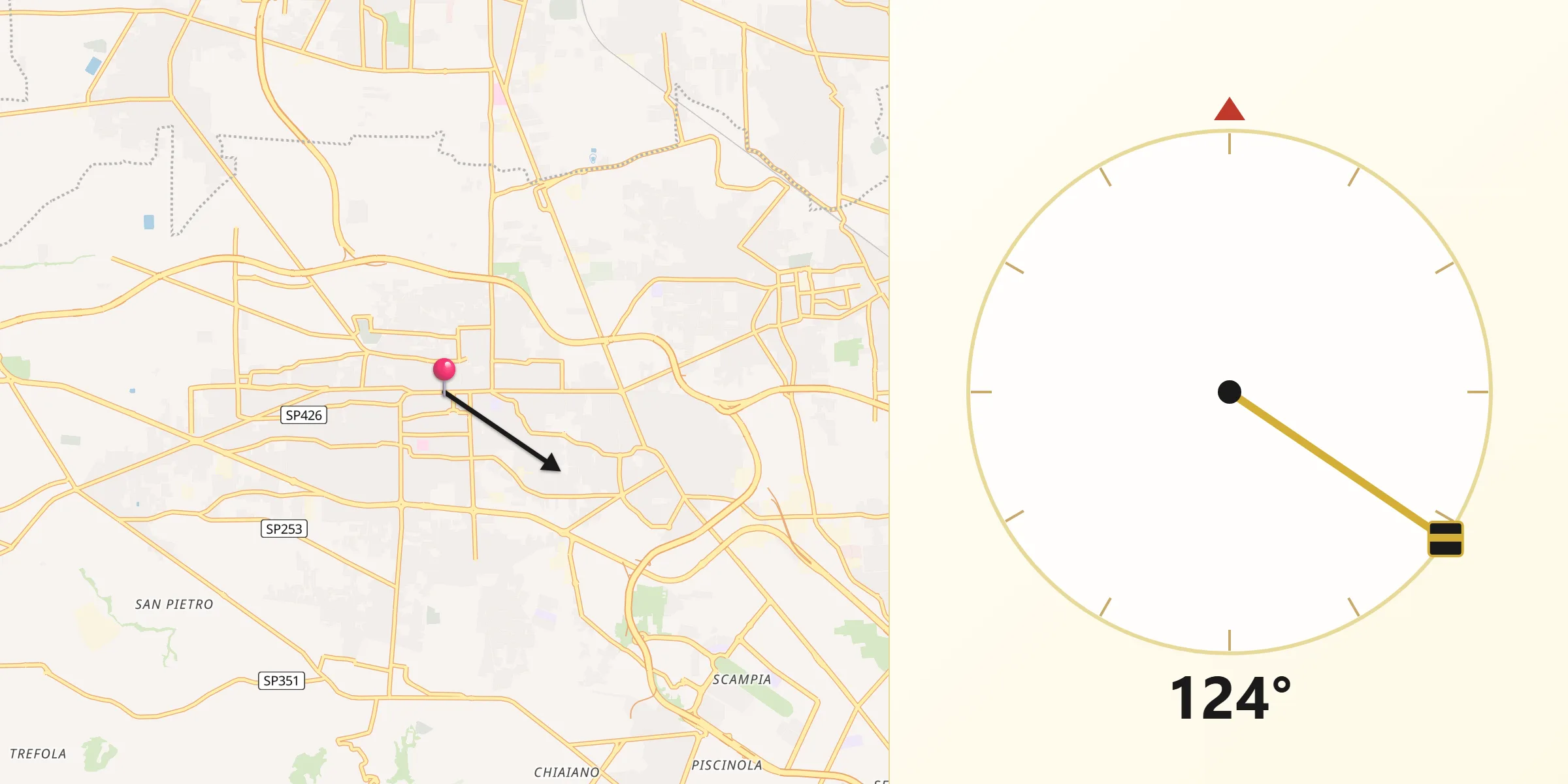 Direzione della Qibla da Giugliano in Campania
