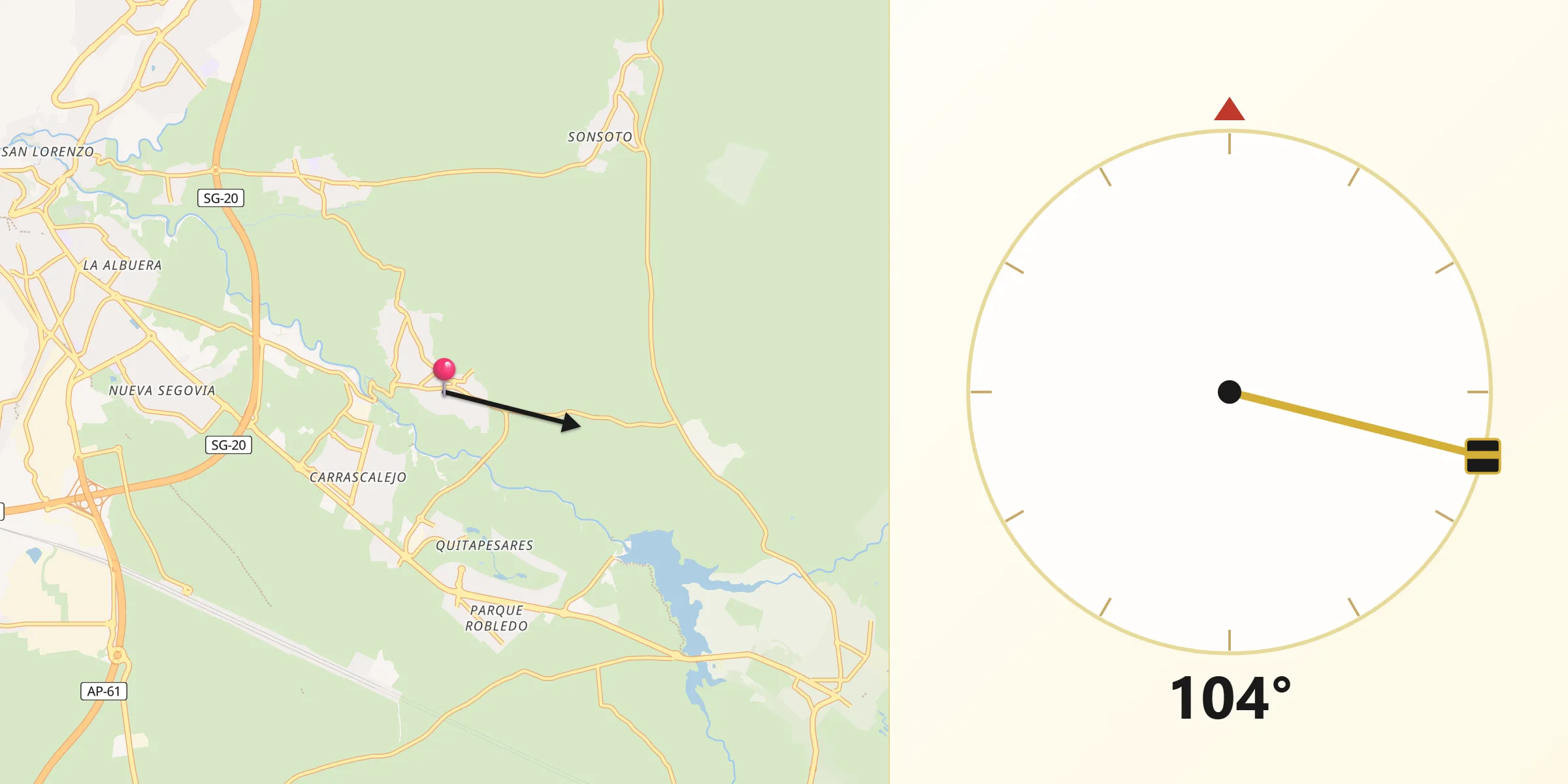 Dirección de la Qibla desde Palazuelos de Eresma