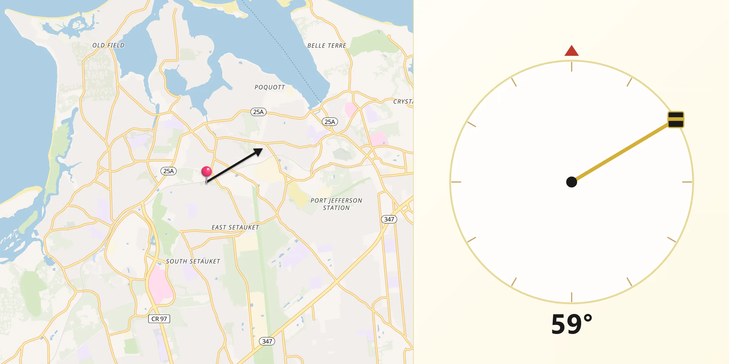 Qibla Direction from Setauket-East Setauket