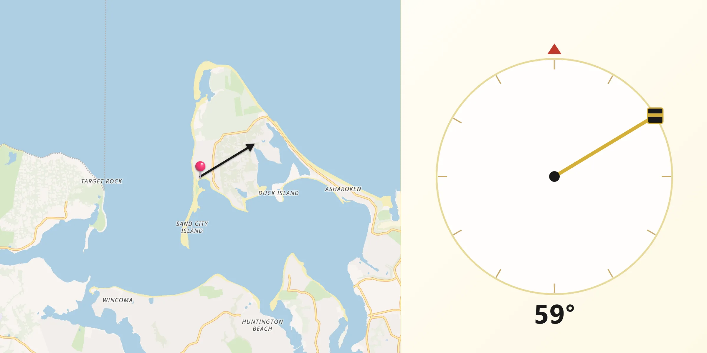 Qibla Direction from Eatons Neck