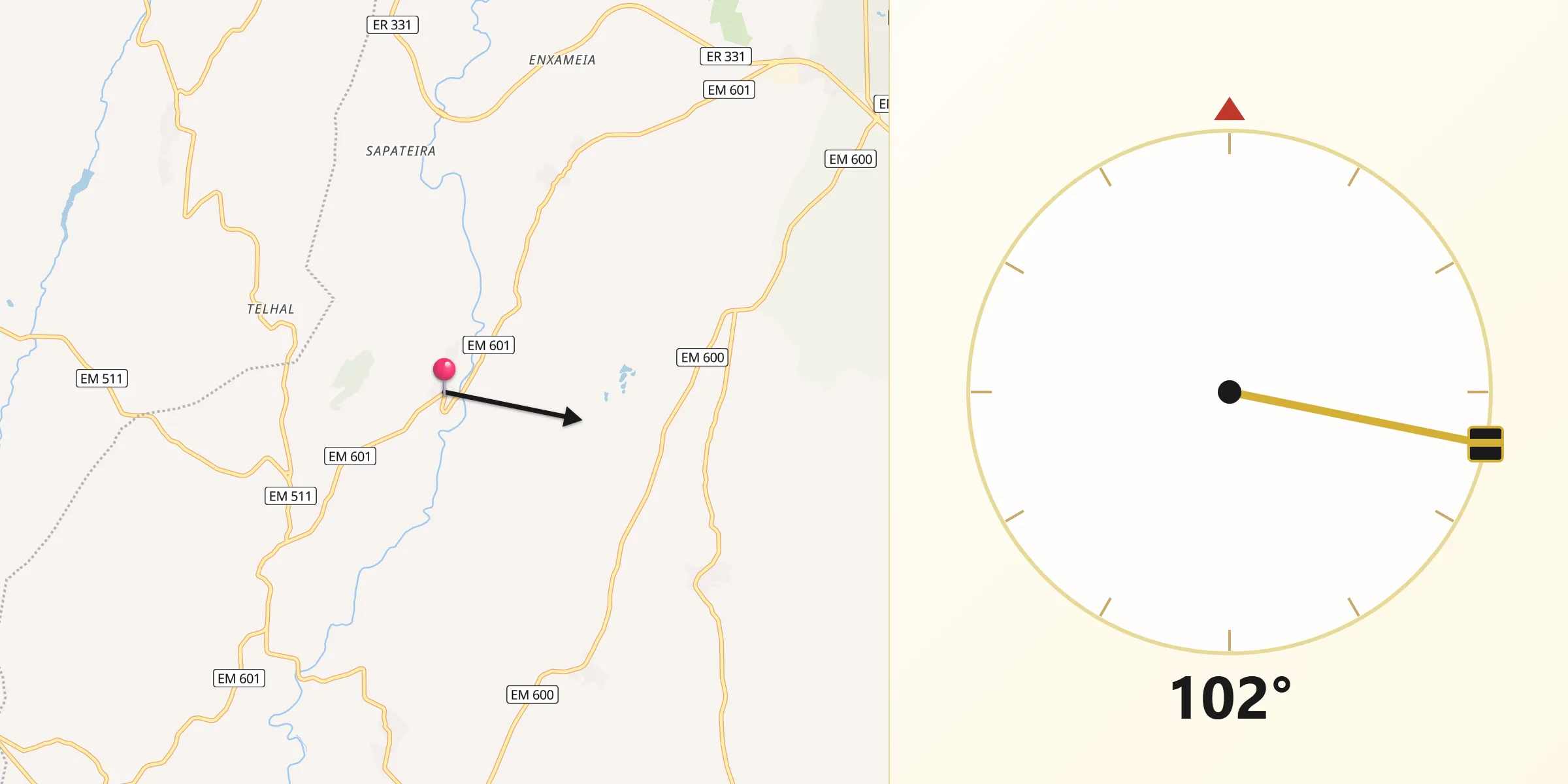 Direção da Qibla a partir de Aveloso