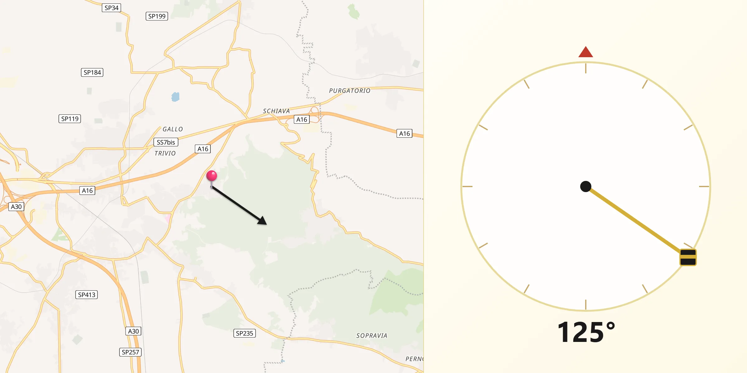 Direzione della Qibla da Casamarciano