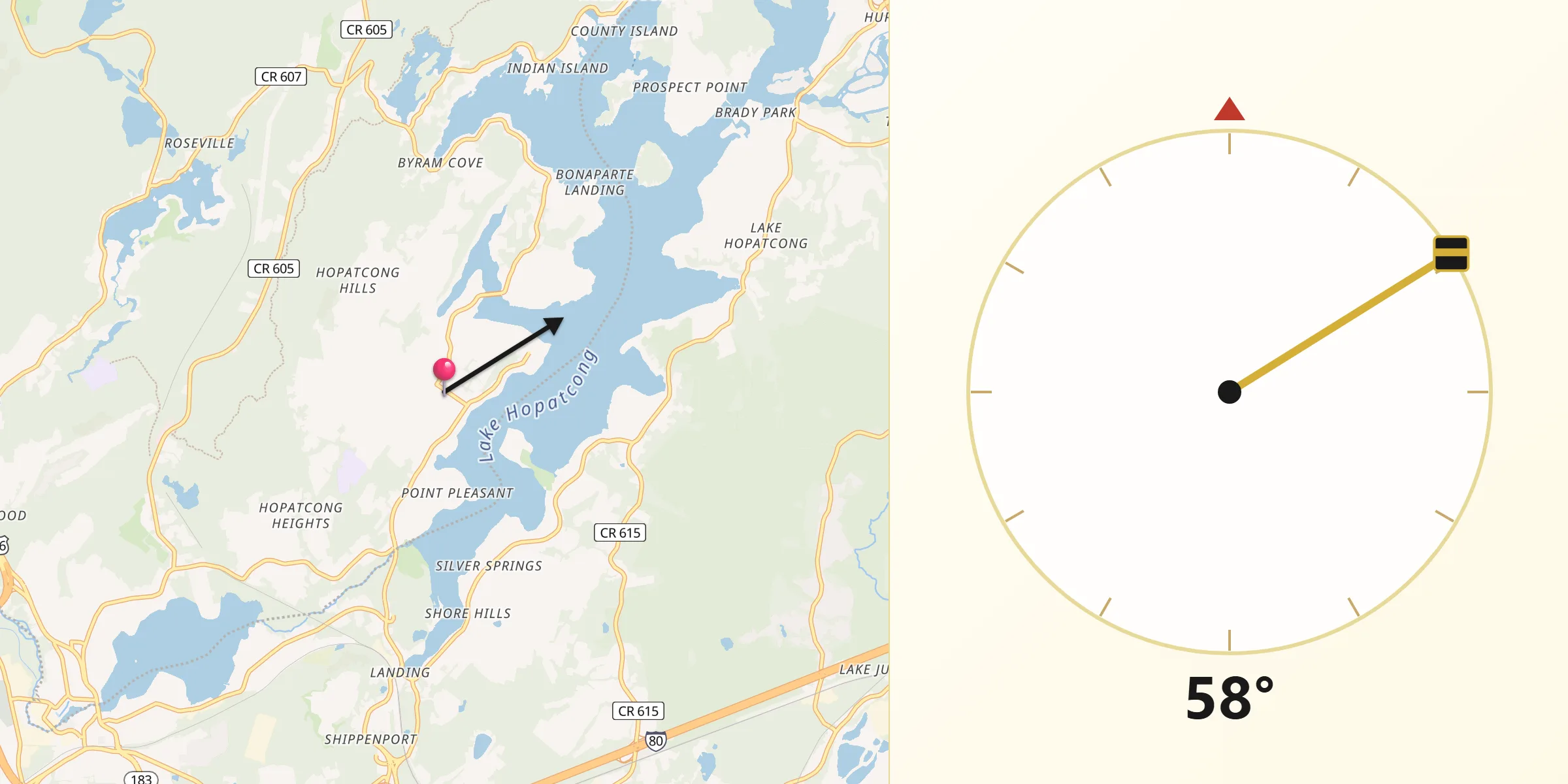 Qibla Direction from Hopatcong