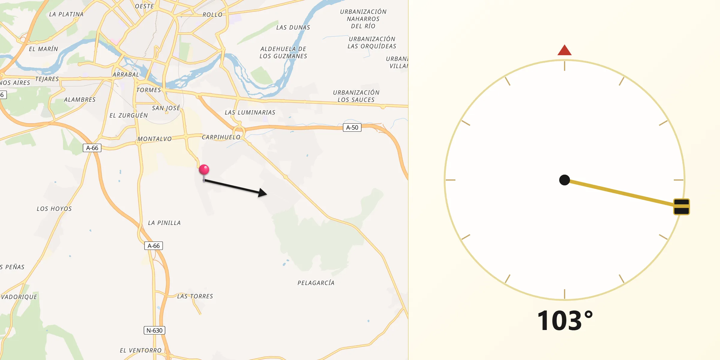 Dirección de la Qibla desde Carbajosa de la Sagrada