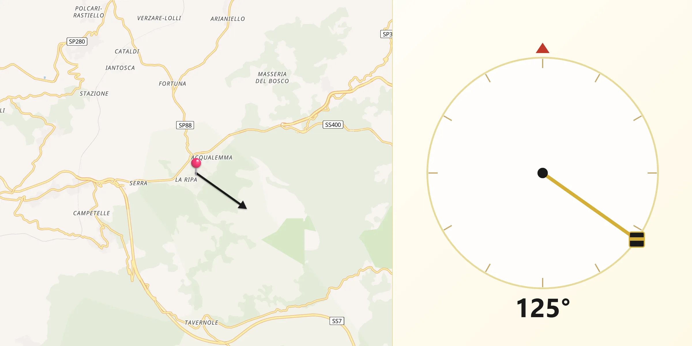 Direzione della Qibla da Chiusano di San Domenico