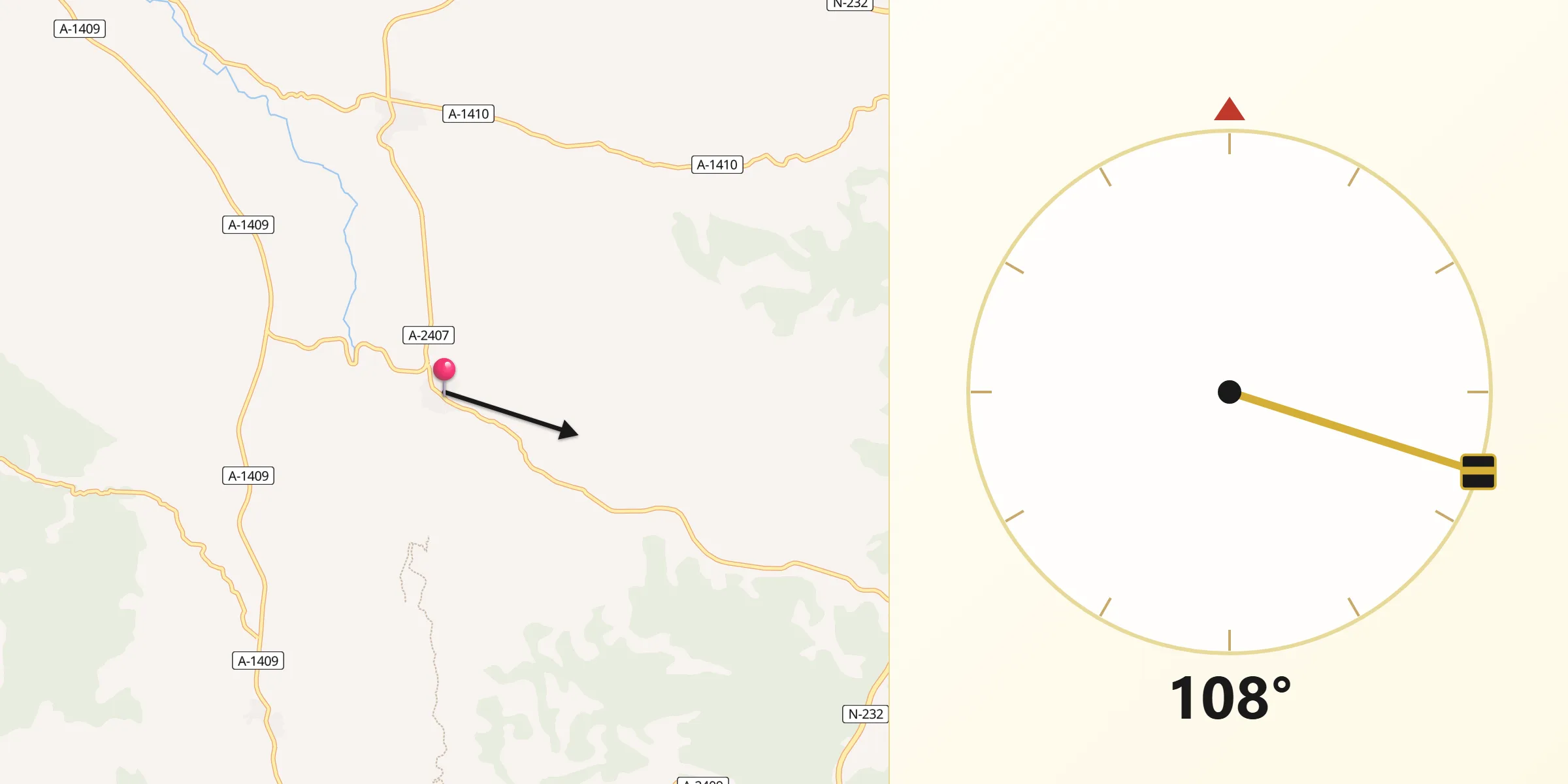 Dirección de la Qibla desde La Codoñera