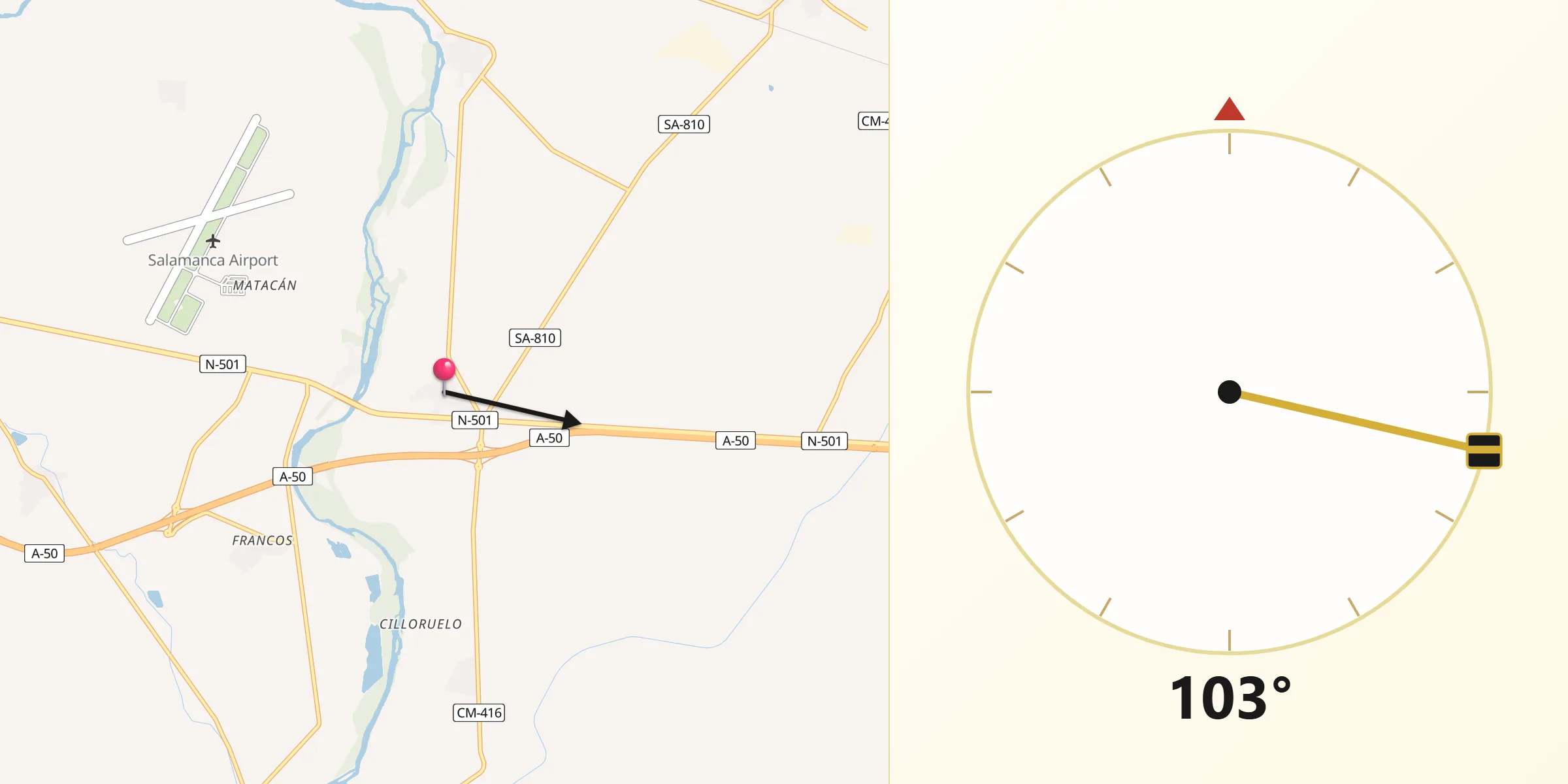Dirección de la Qibla desde Encinas de Abajo