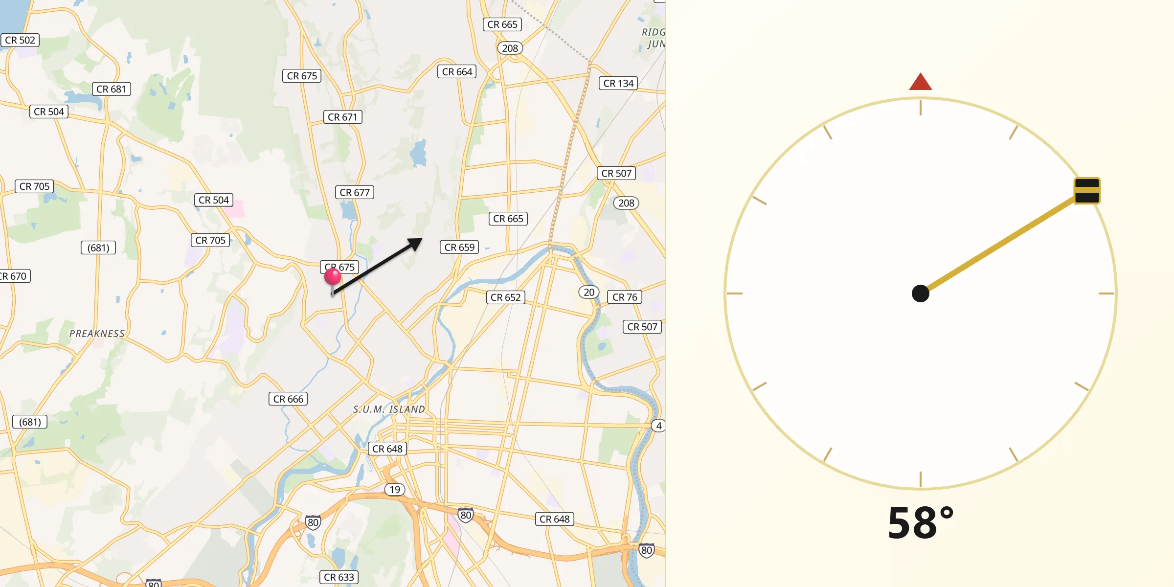 Qibla Direction from Haledon