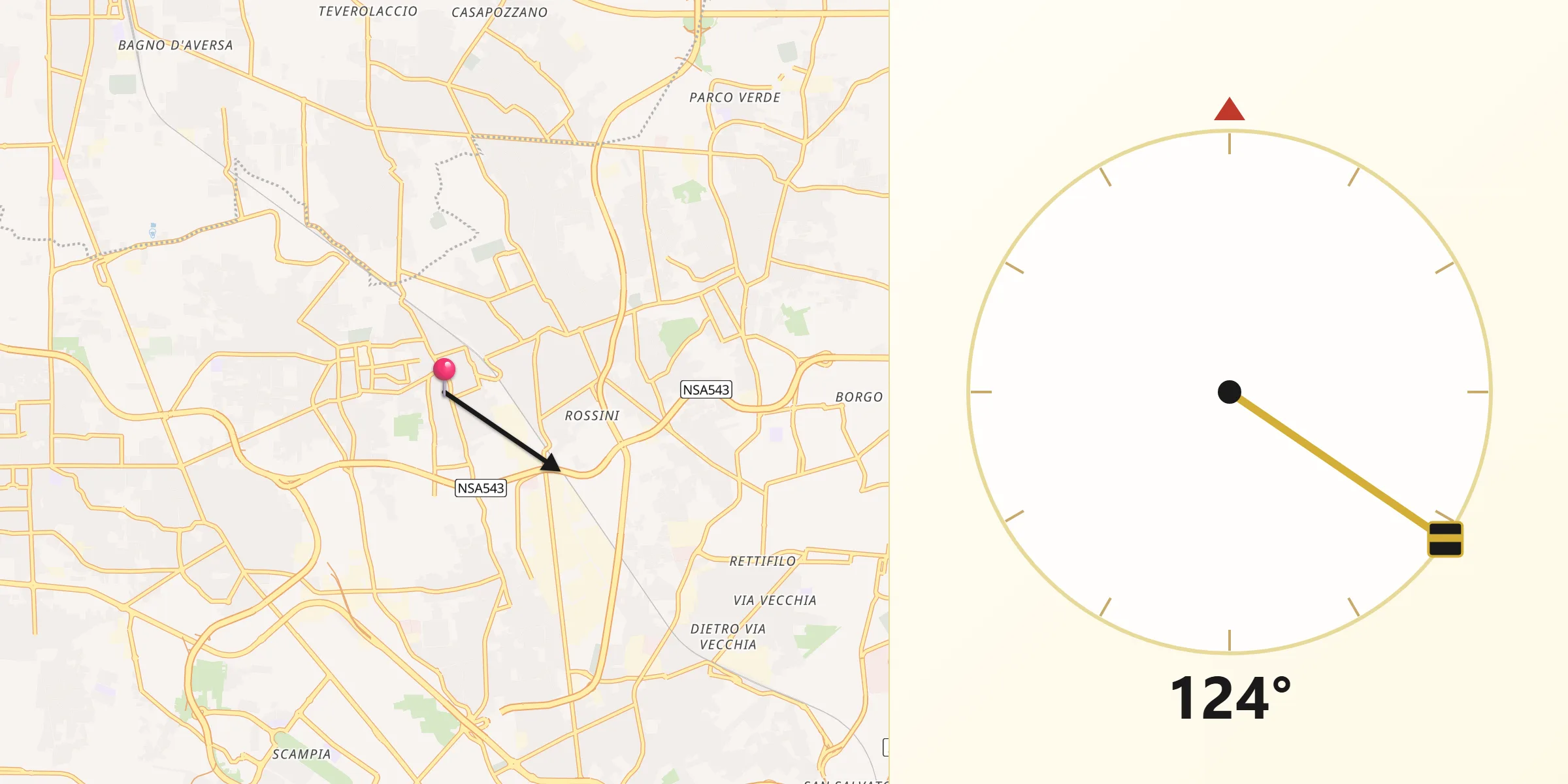 Direzione della Qibla da Grumo Nevano