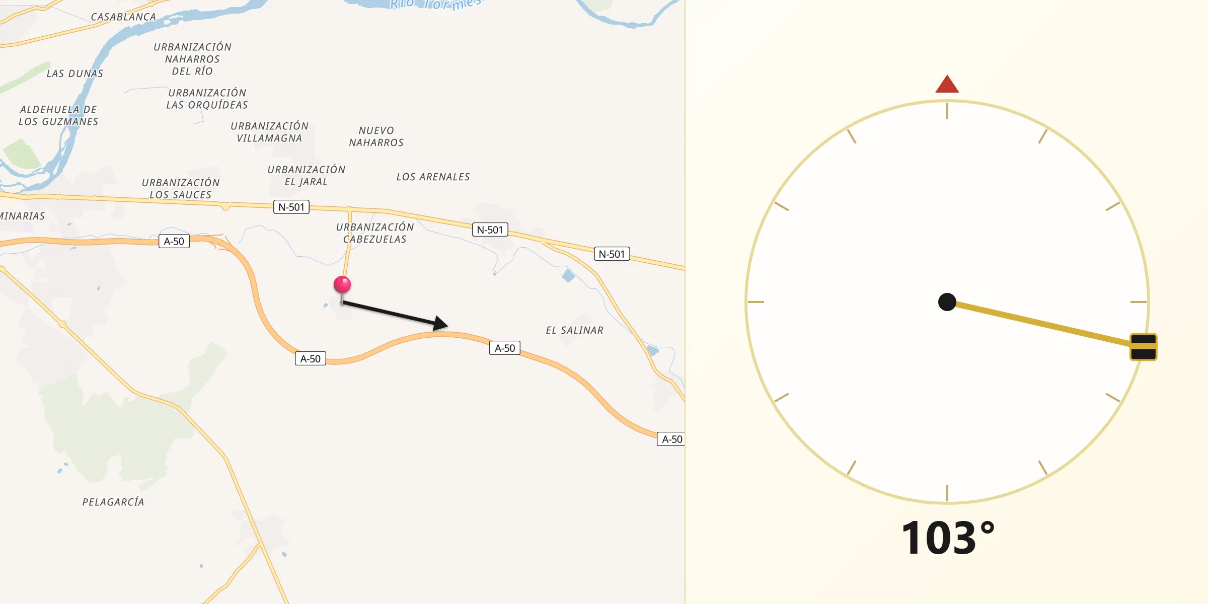 Dirección de la Qibla desde Pelabravo