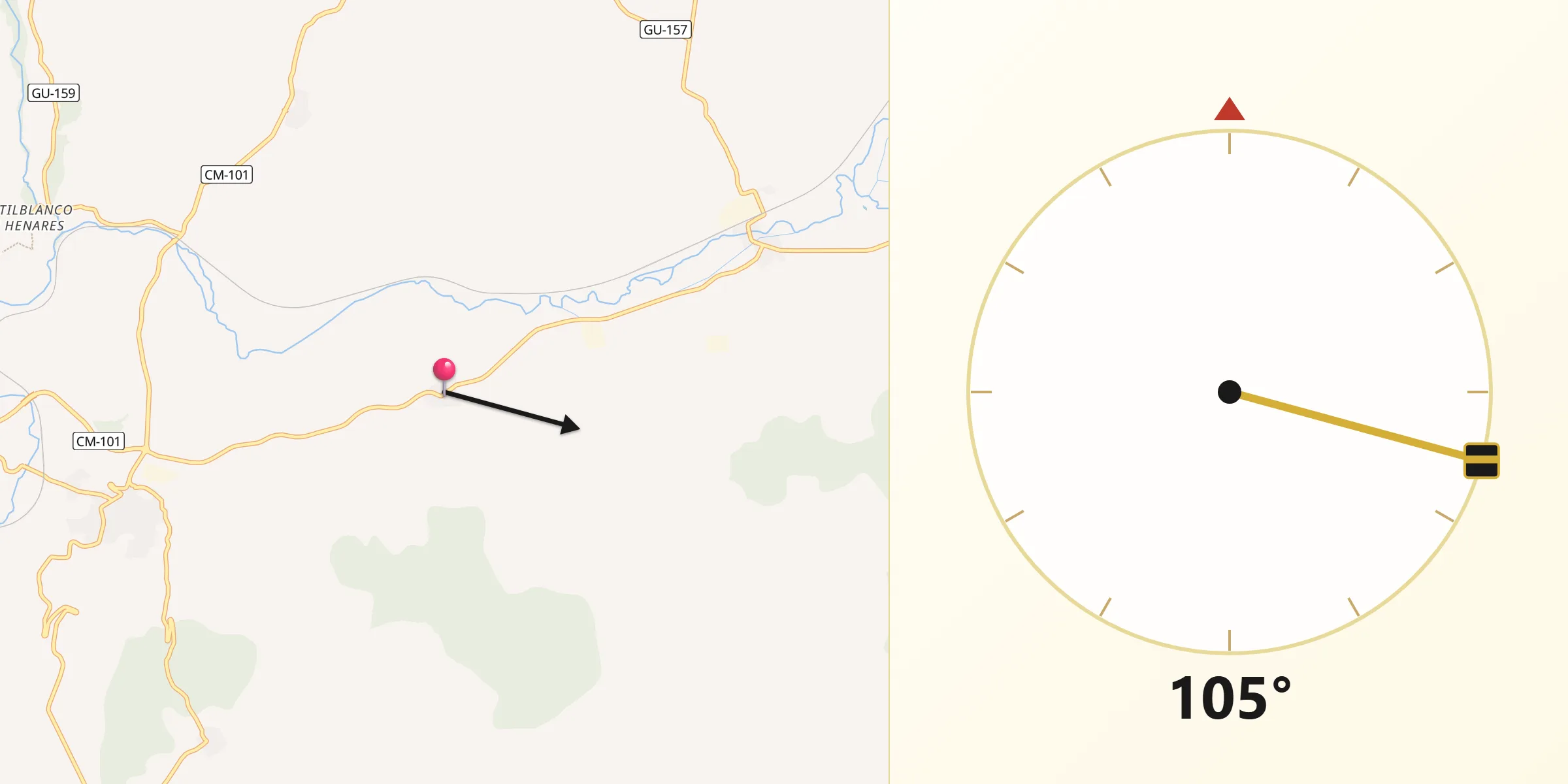 Dirección de la Qibla desde Bujalaro