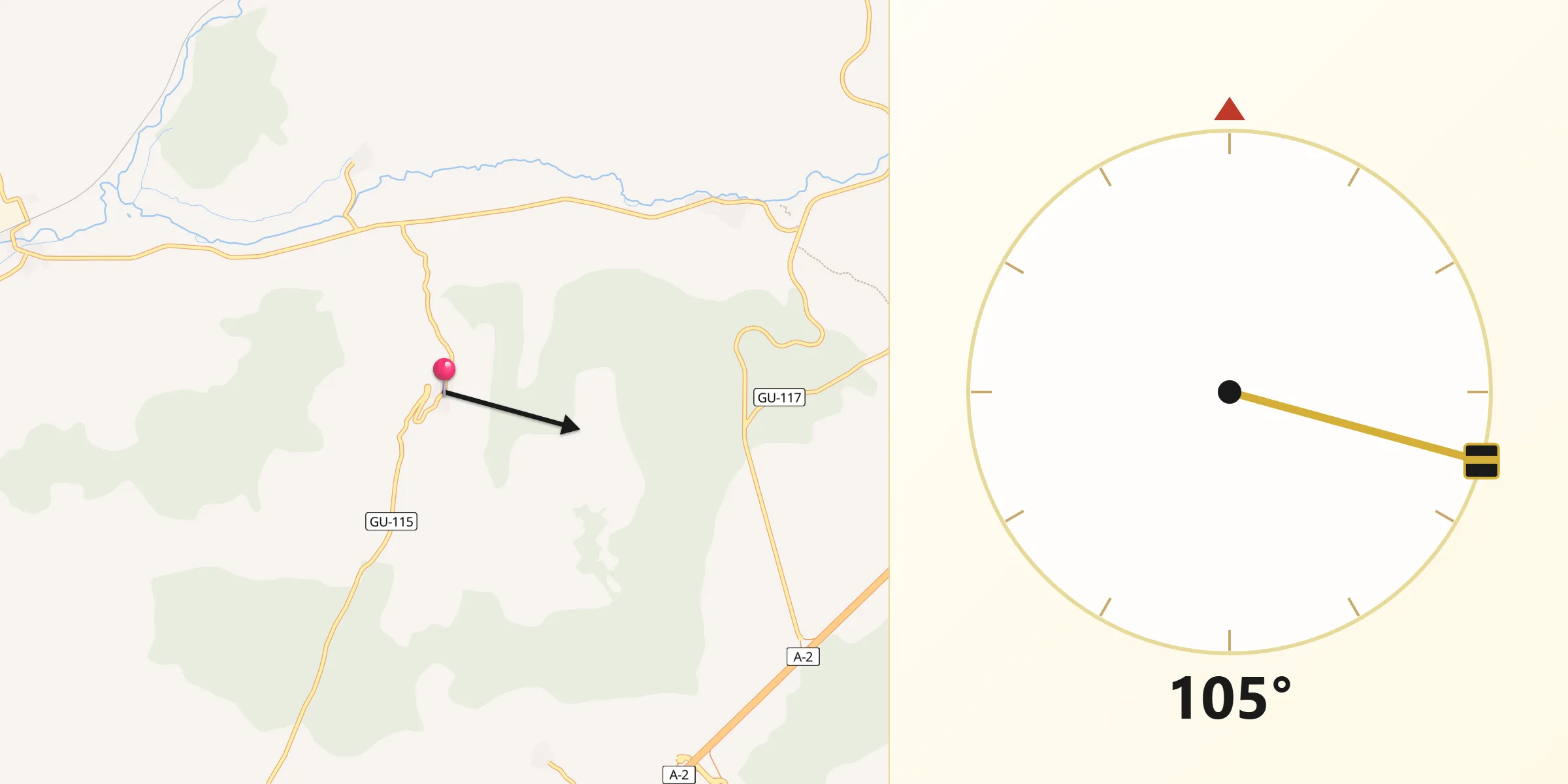 Dirección de la Qibla desde Castejón de Henares