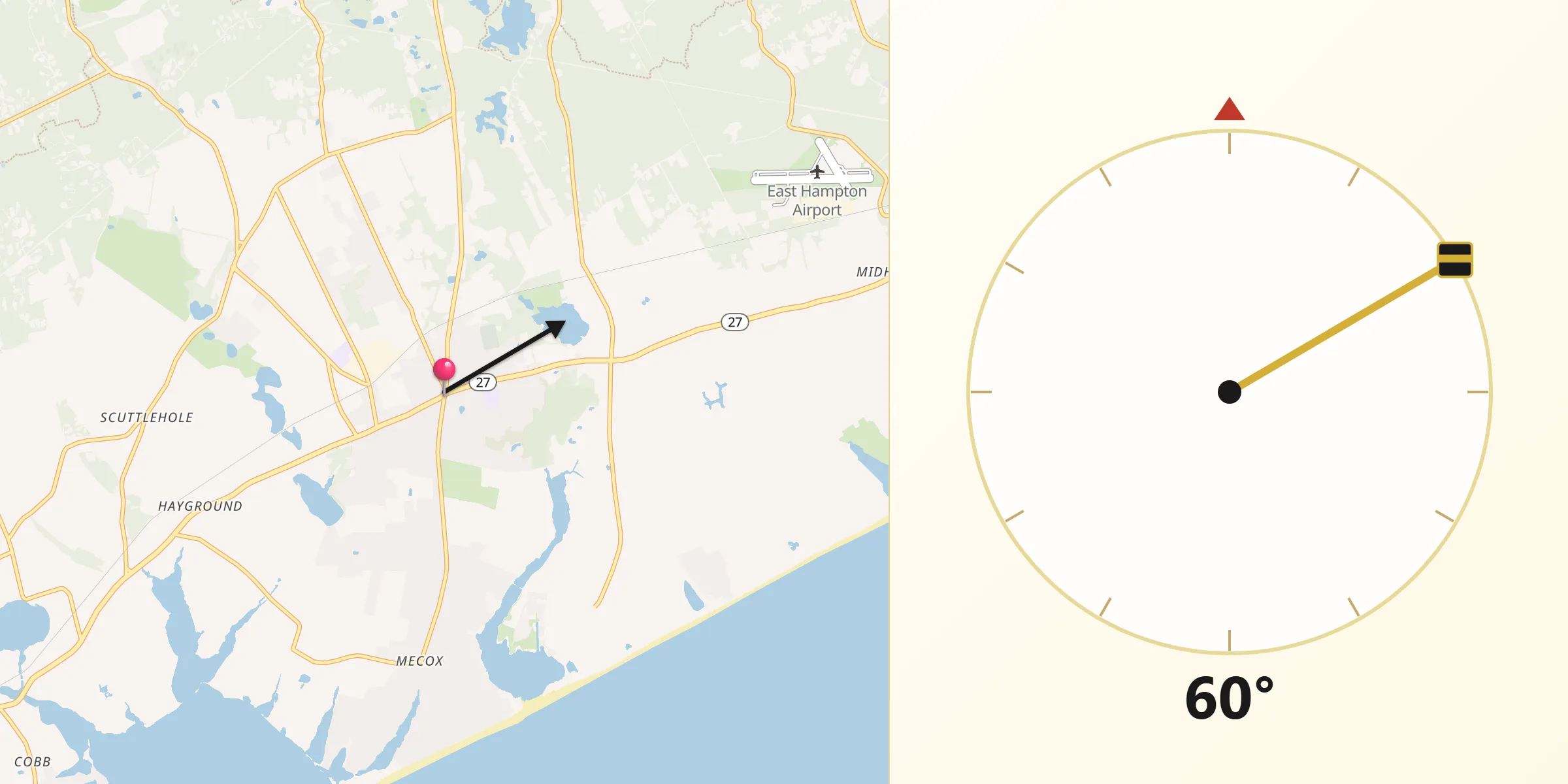 Qibla Direction from Bridgehampton
