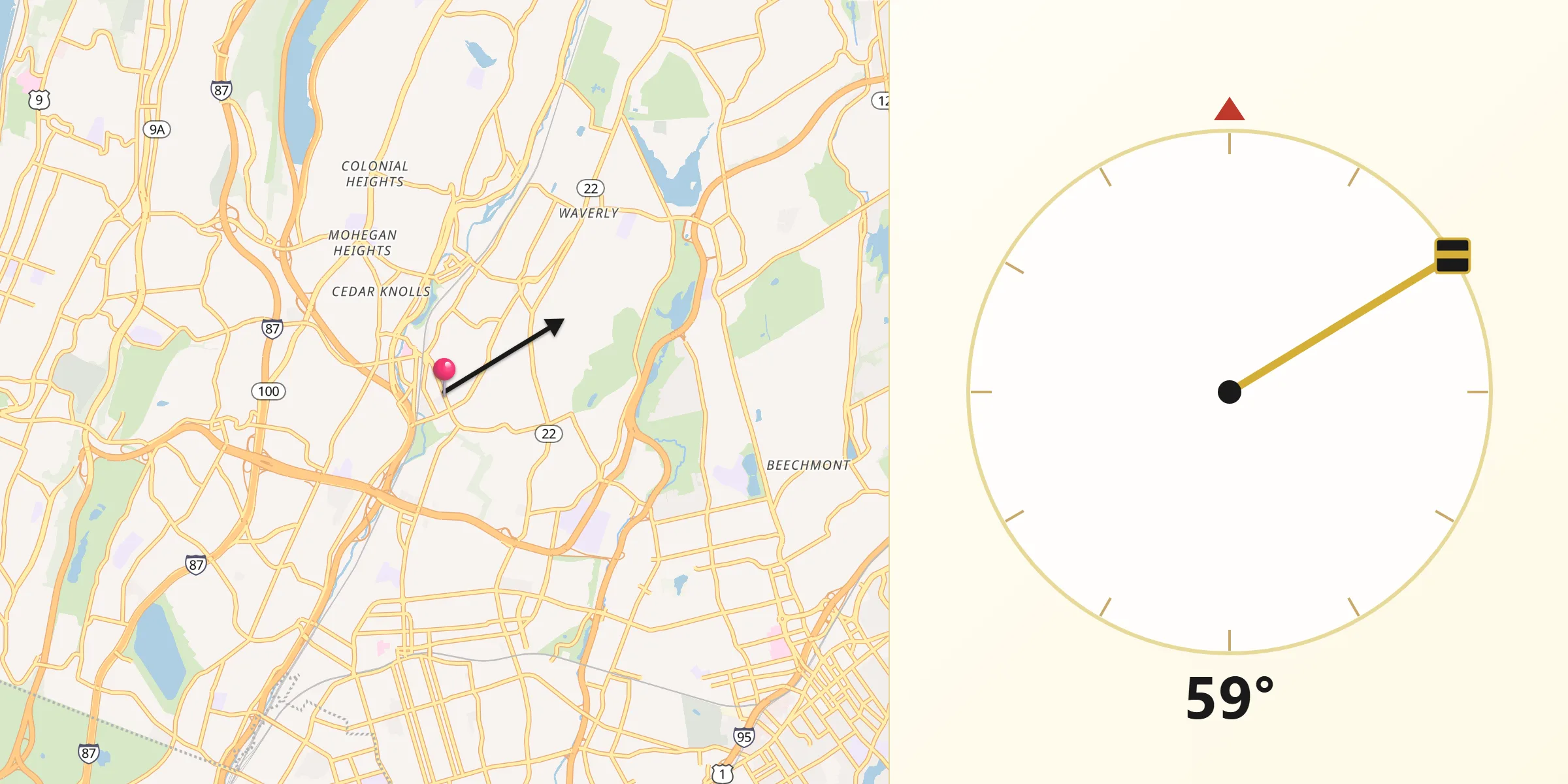 Qibla Direction from Bronxville