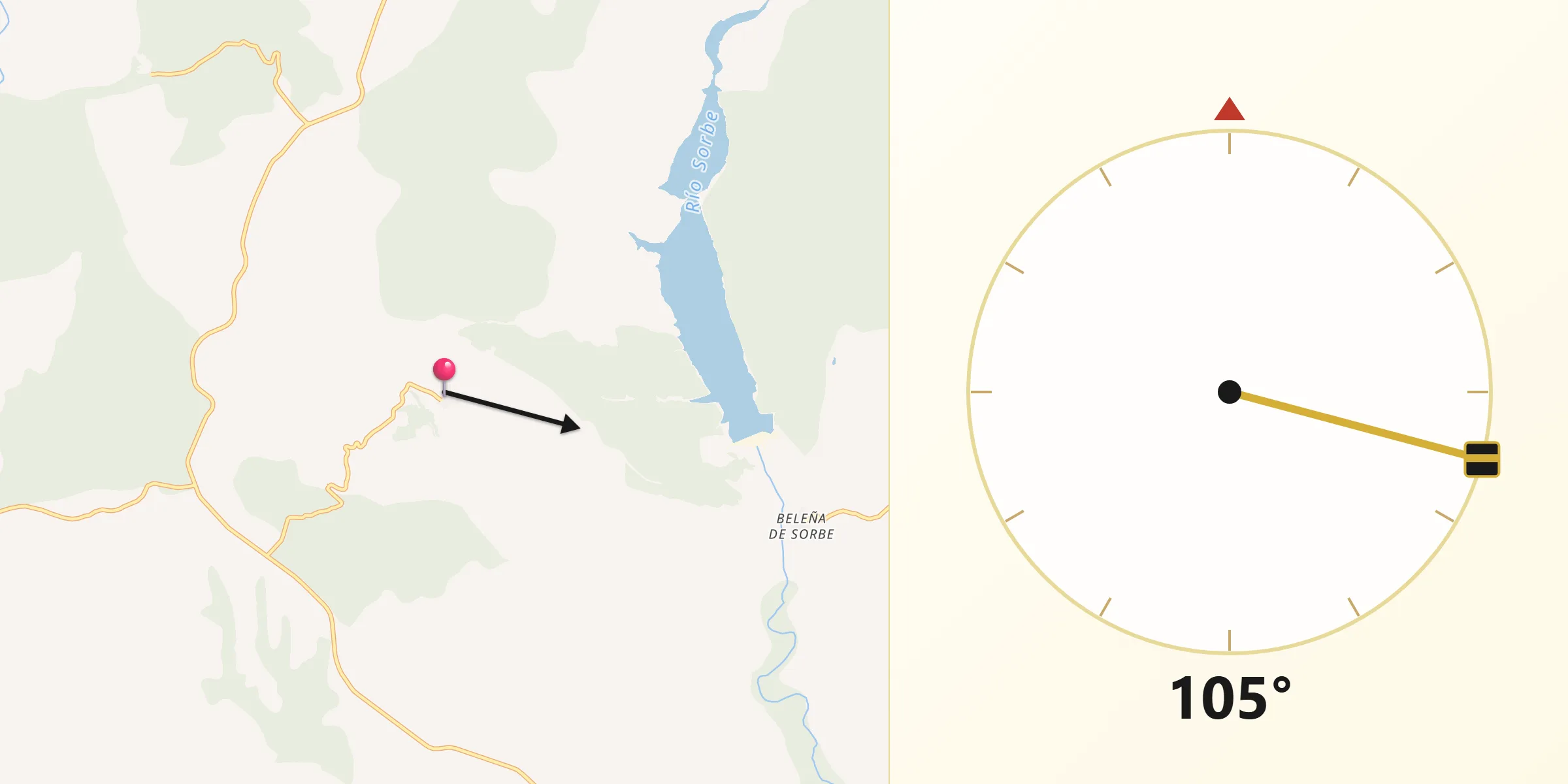 Dirección de la Qibla desde La Mierla
