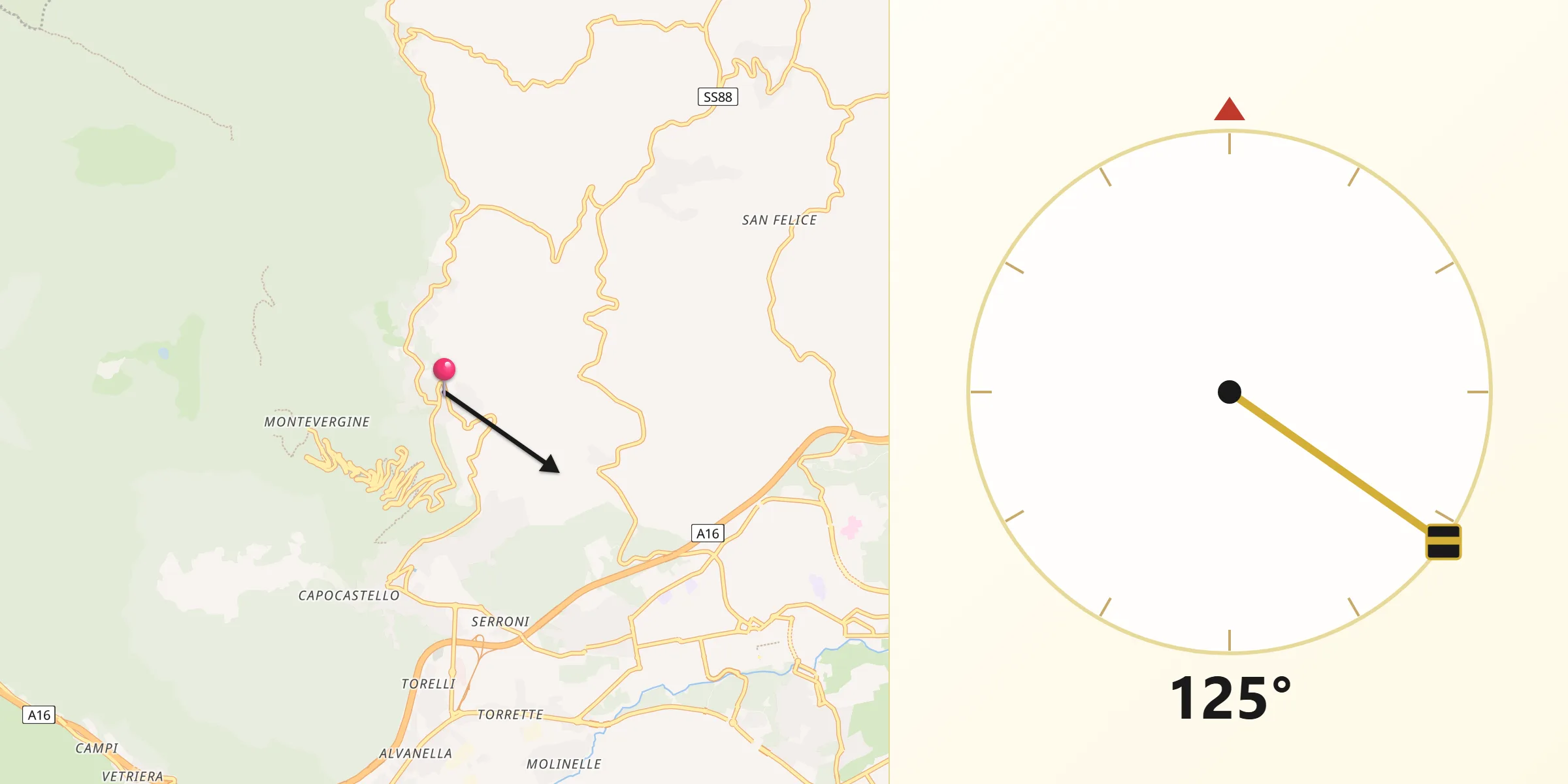 Direzione della Qibla da Ospedaletto d'Alpinolo