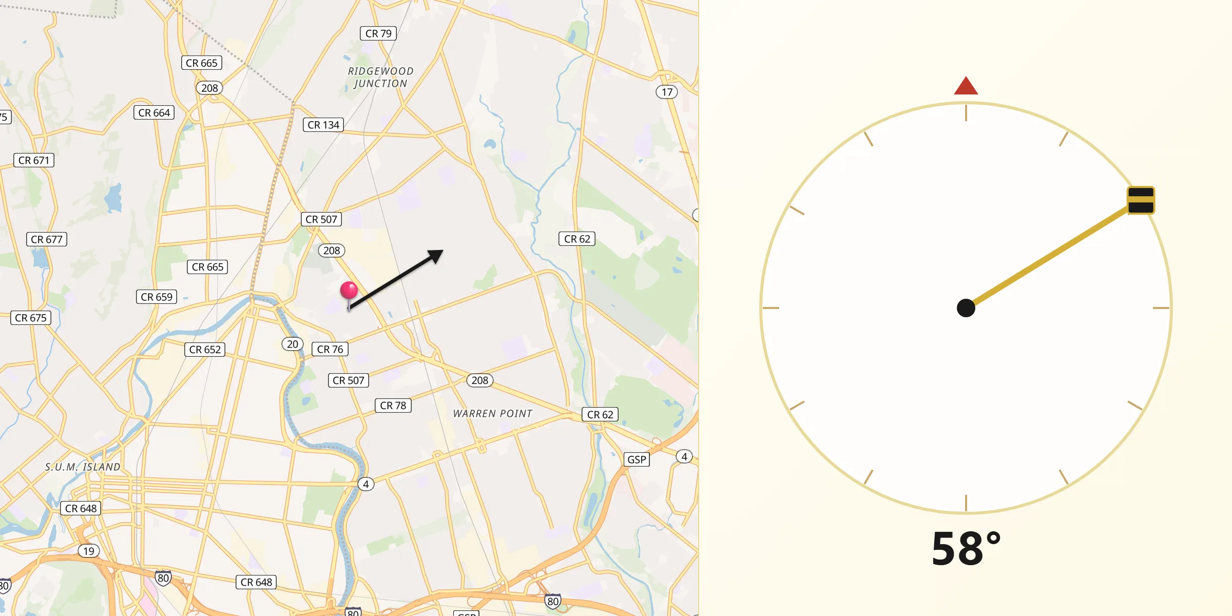 Qibla Direction from Fair Lawn