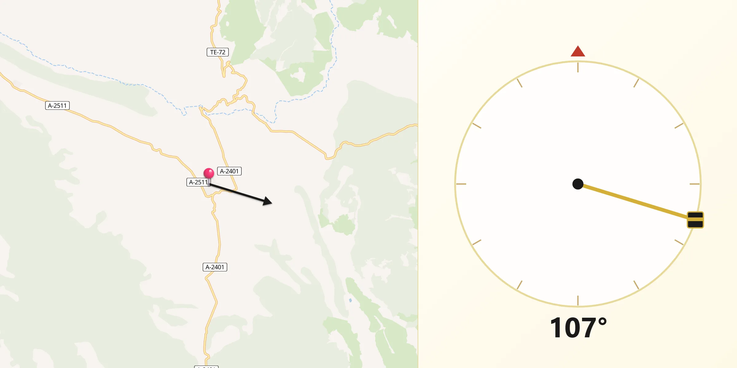 Dirección de la Qibla desde Segura de los Baños