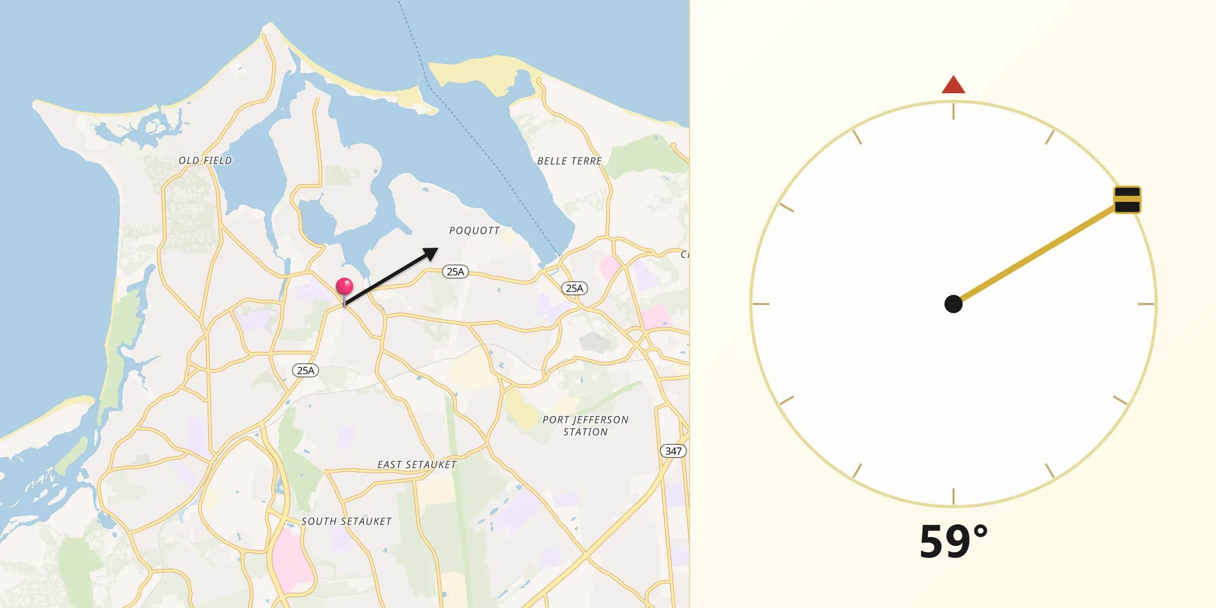 Qibla Direction from East Setauket