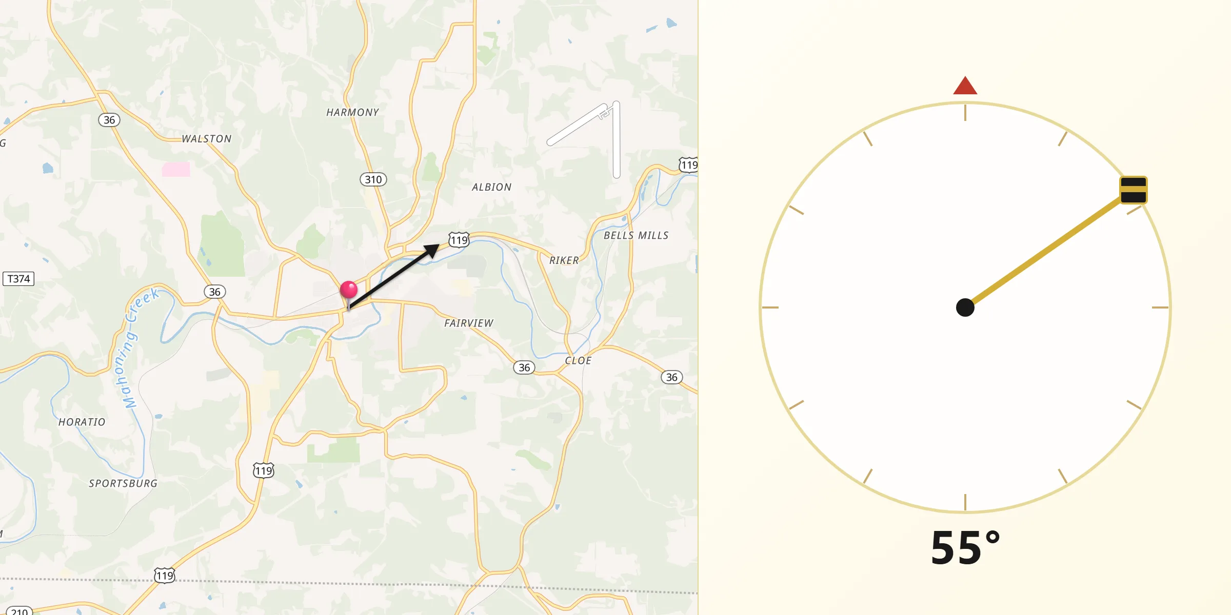 Qibla Direction from Punxsutawney