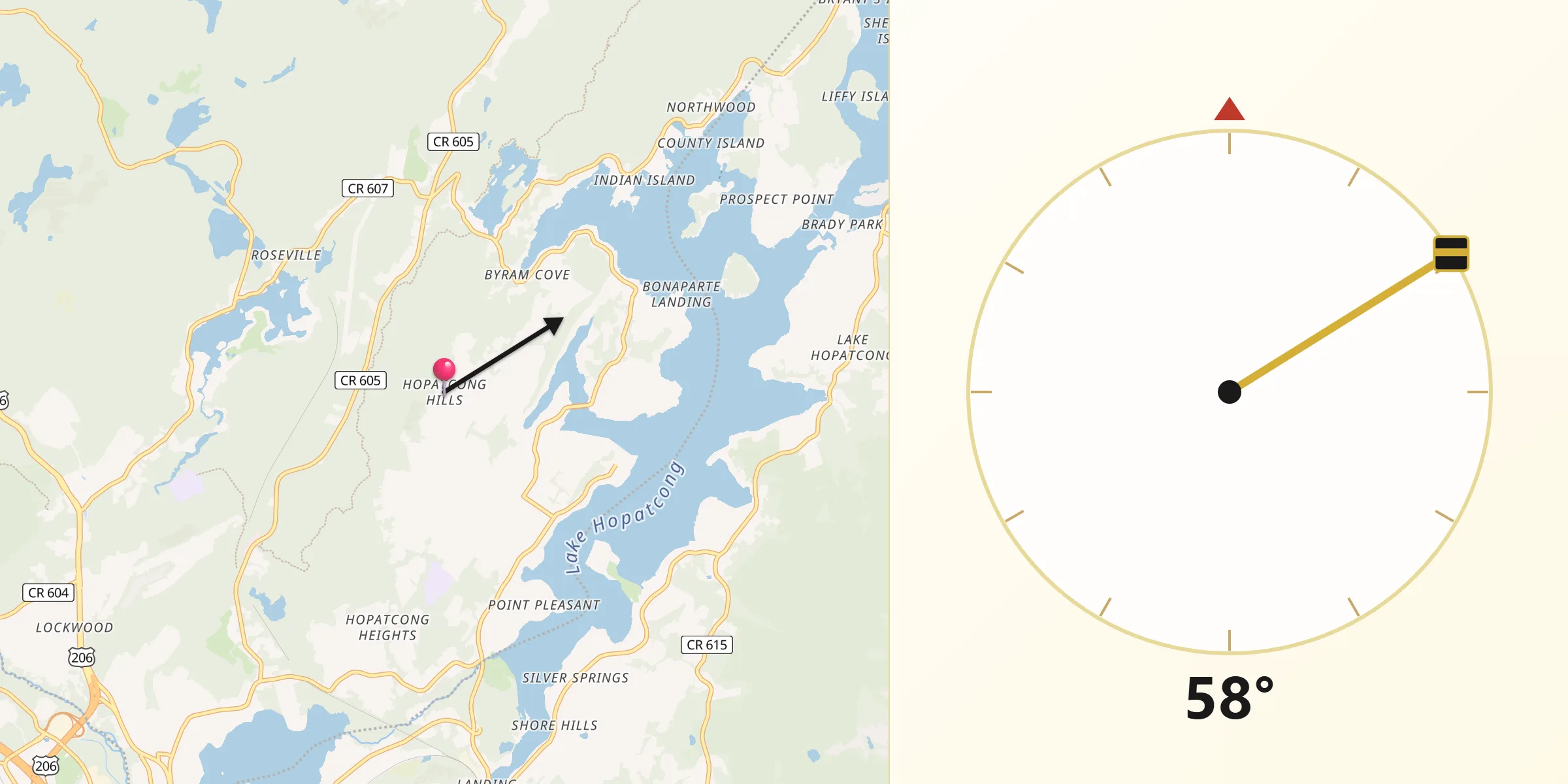 Qibla Direction from Hopatcong Hills