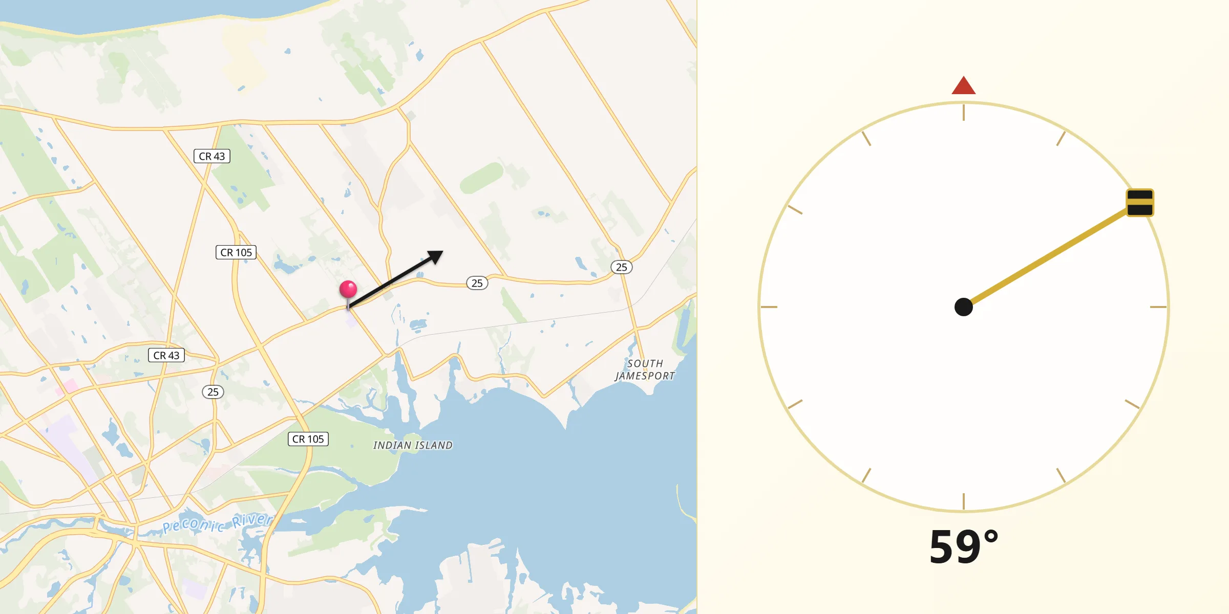 Qibla Direction from Aquebogue