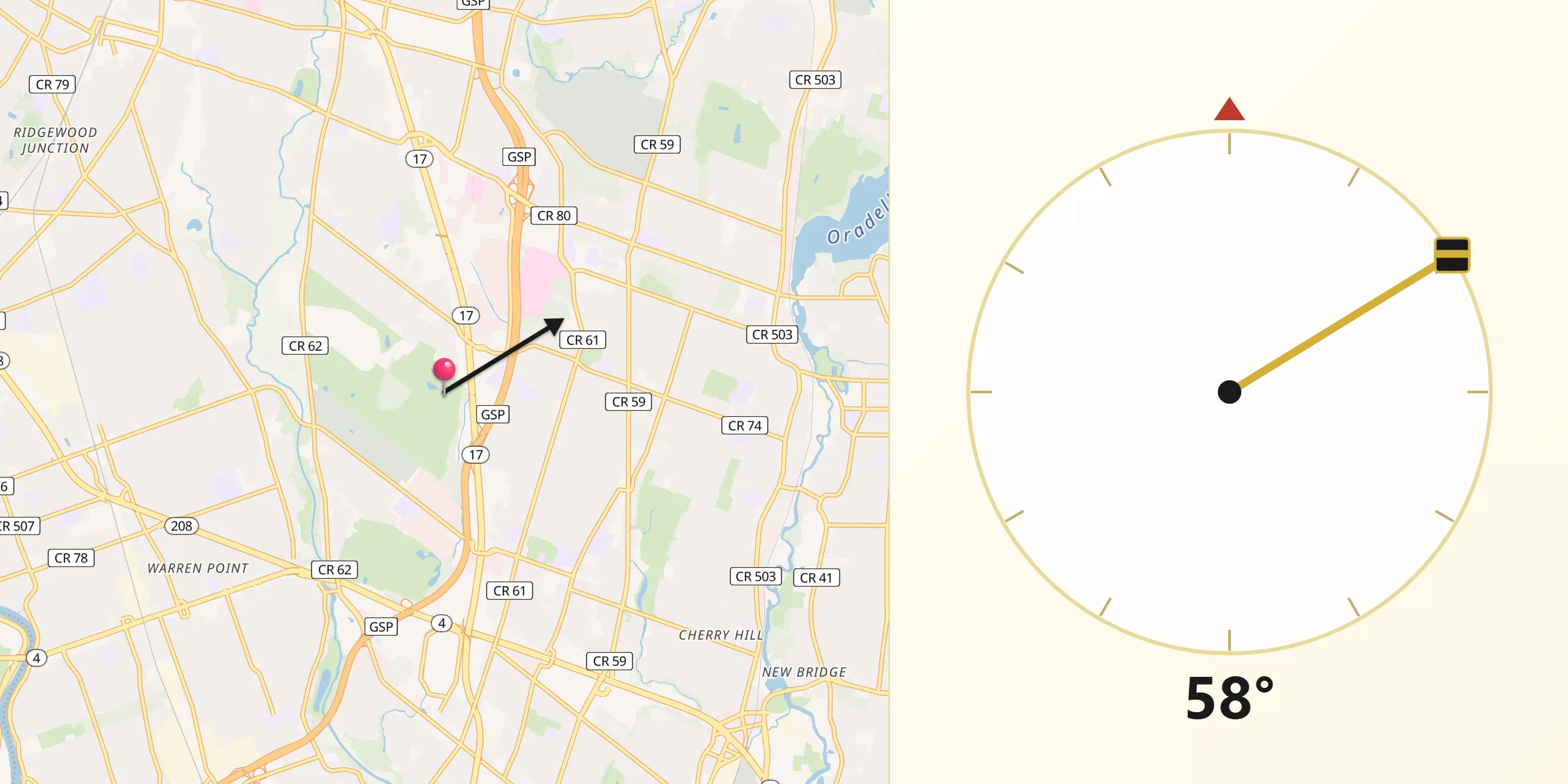 Qibla Direction from Paramus