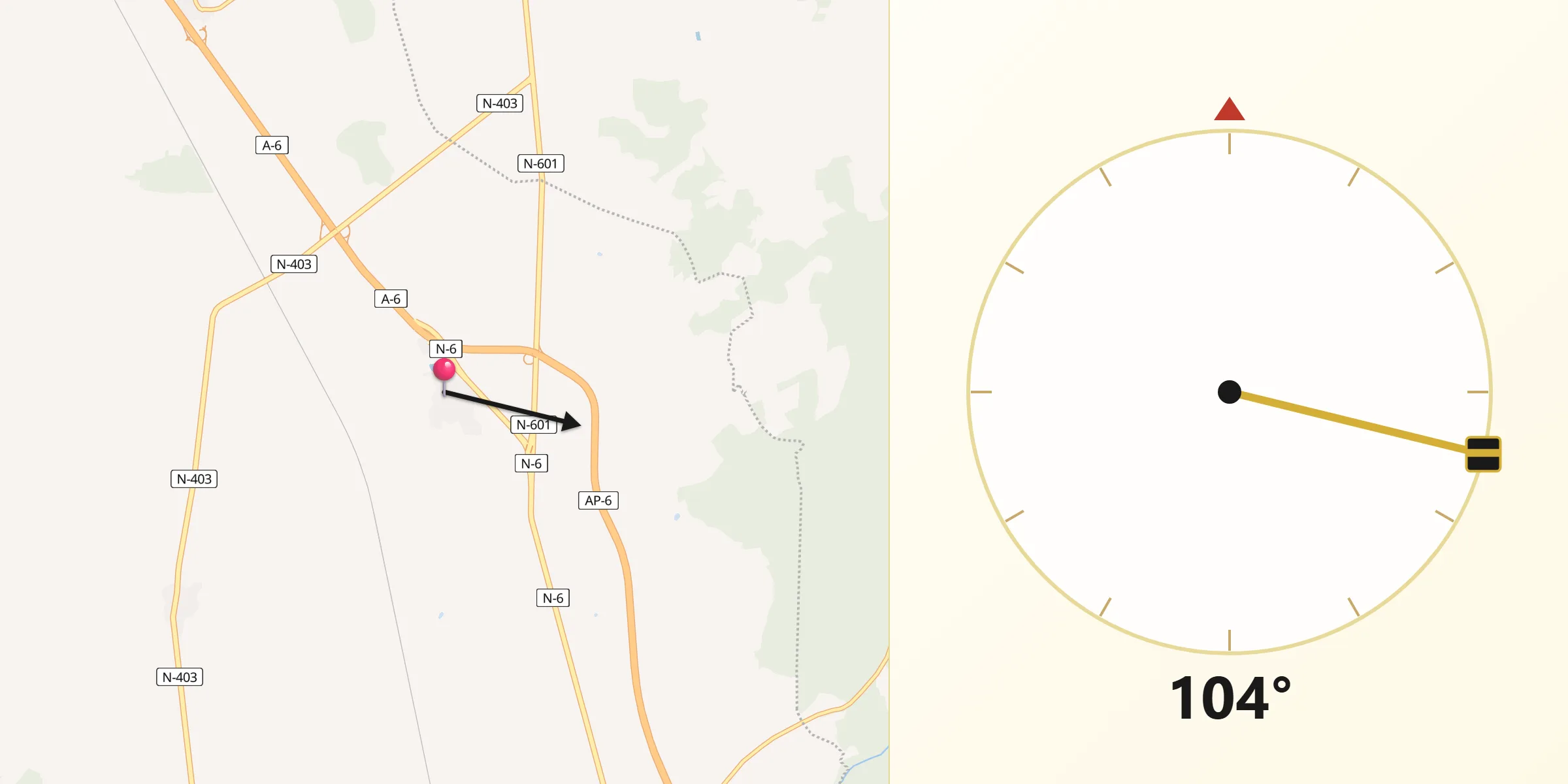 Dirección de la Qibla desde Adanero