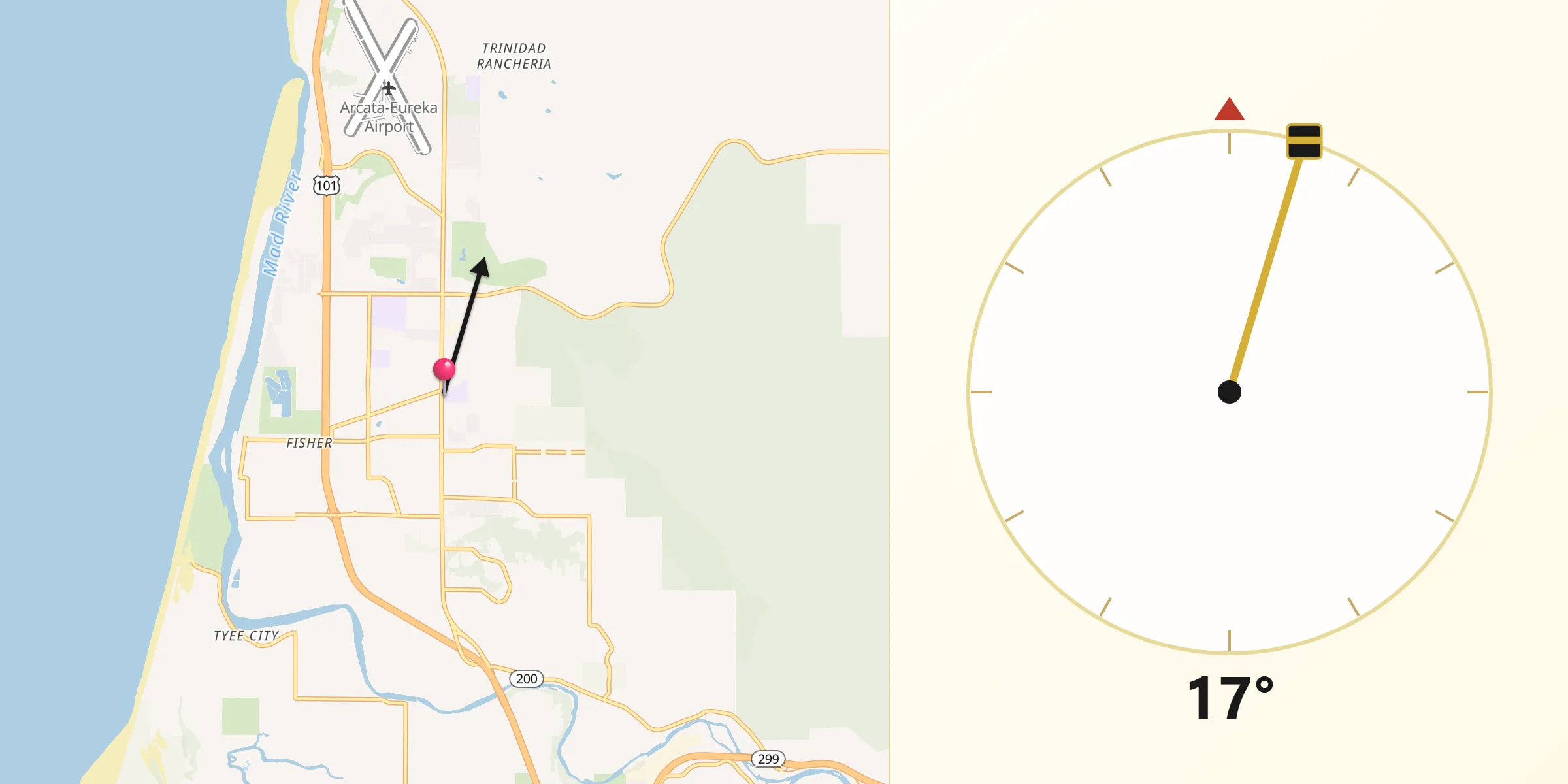Qibla Direction from McKinleyville