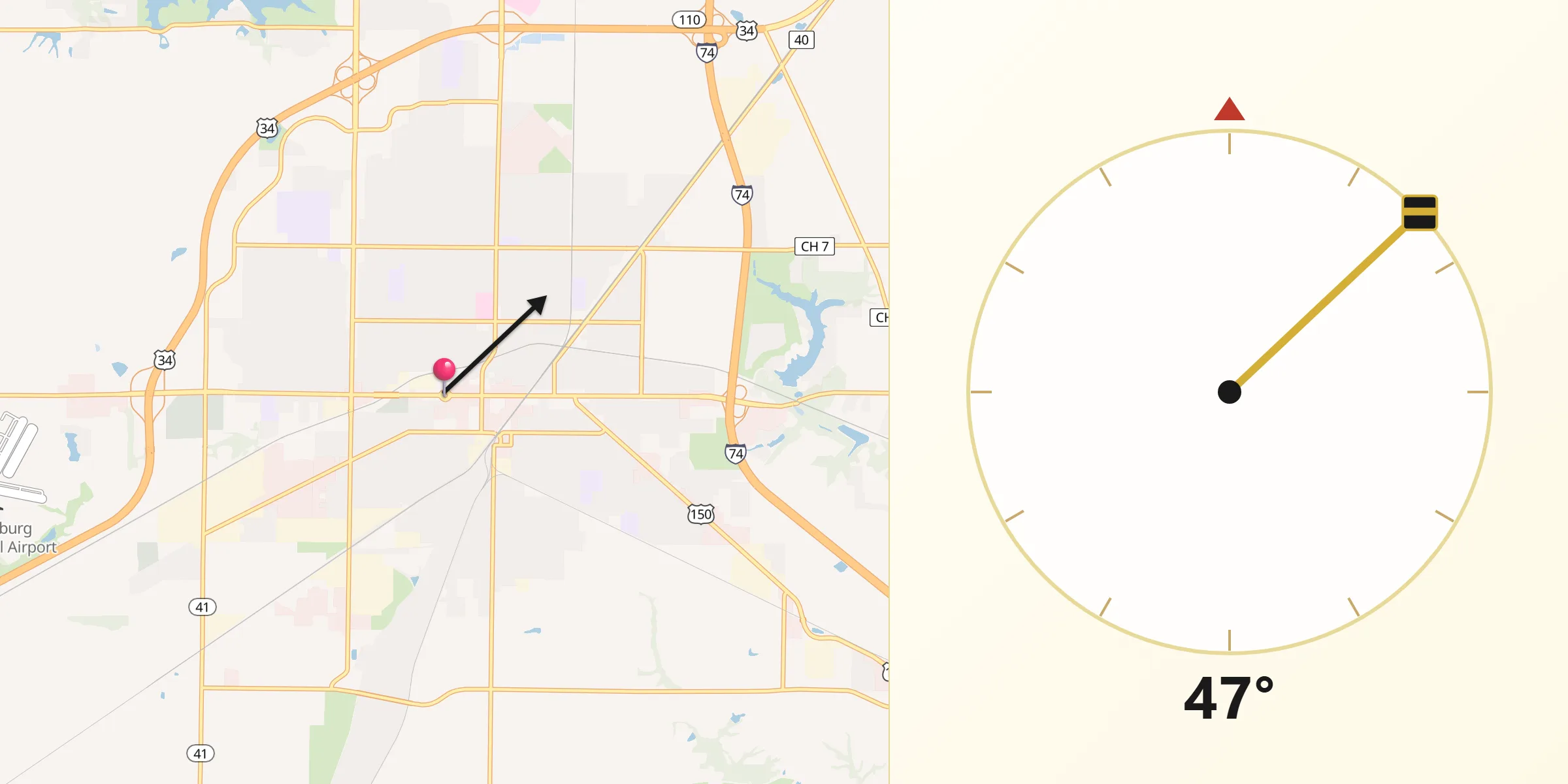 Qibla Direction from Galesburg