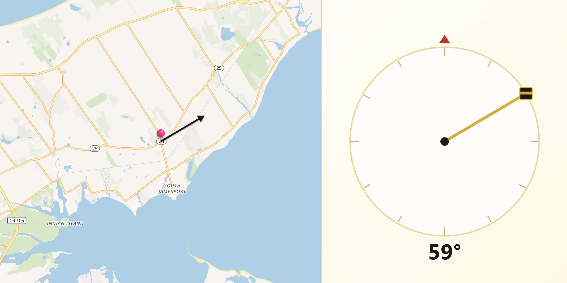 Qibla Direction from Jamesport