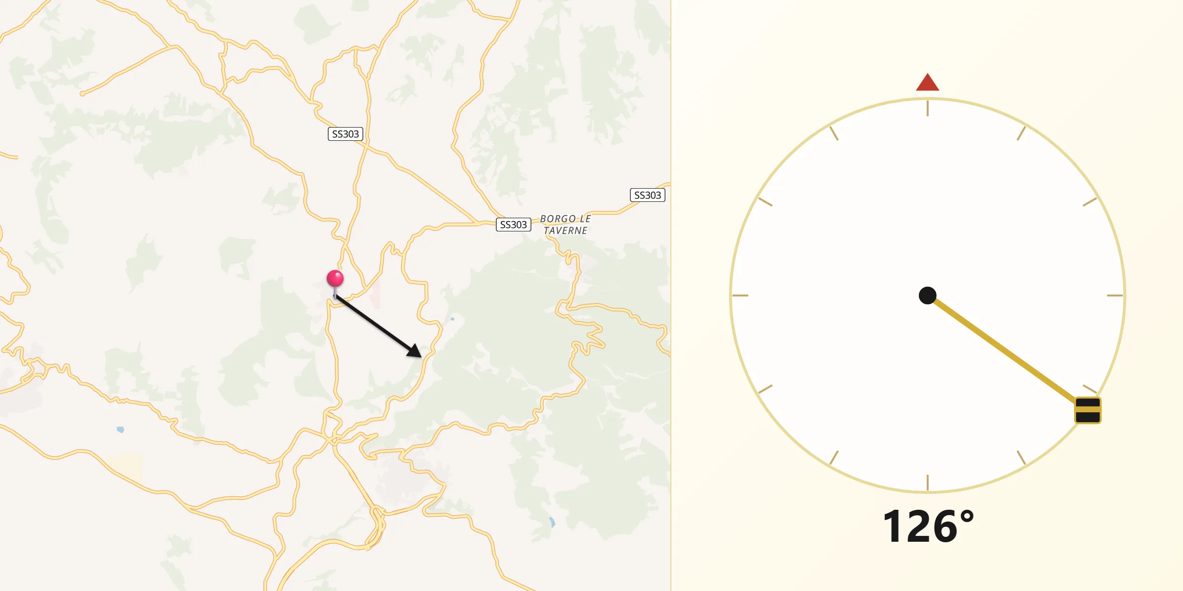 Direzione della Qibla da Rocca San Felice