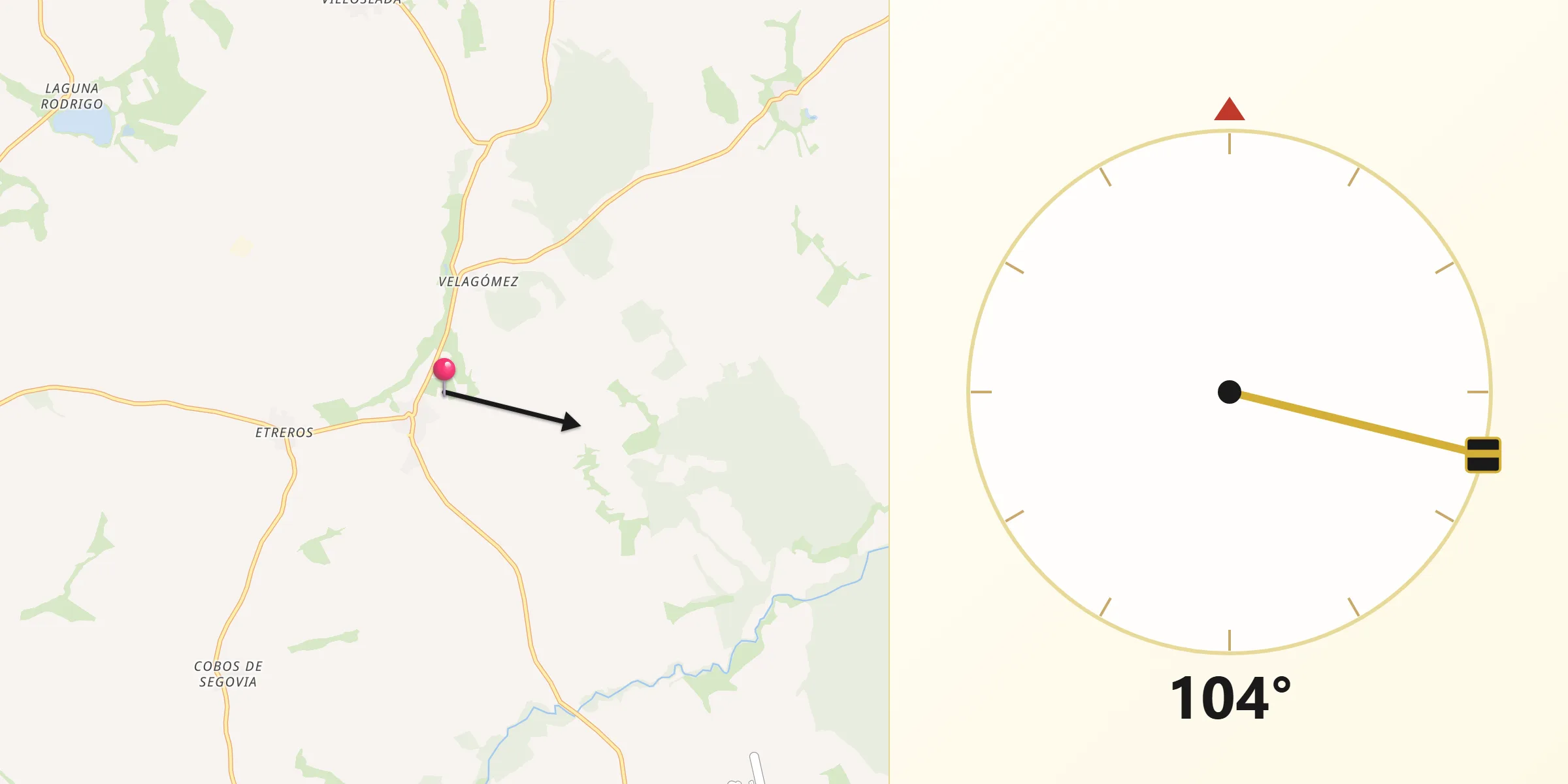 Dirección de la Qibla desde Sangarcía