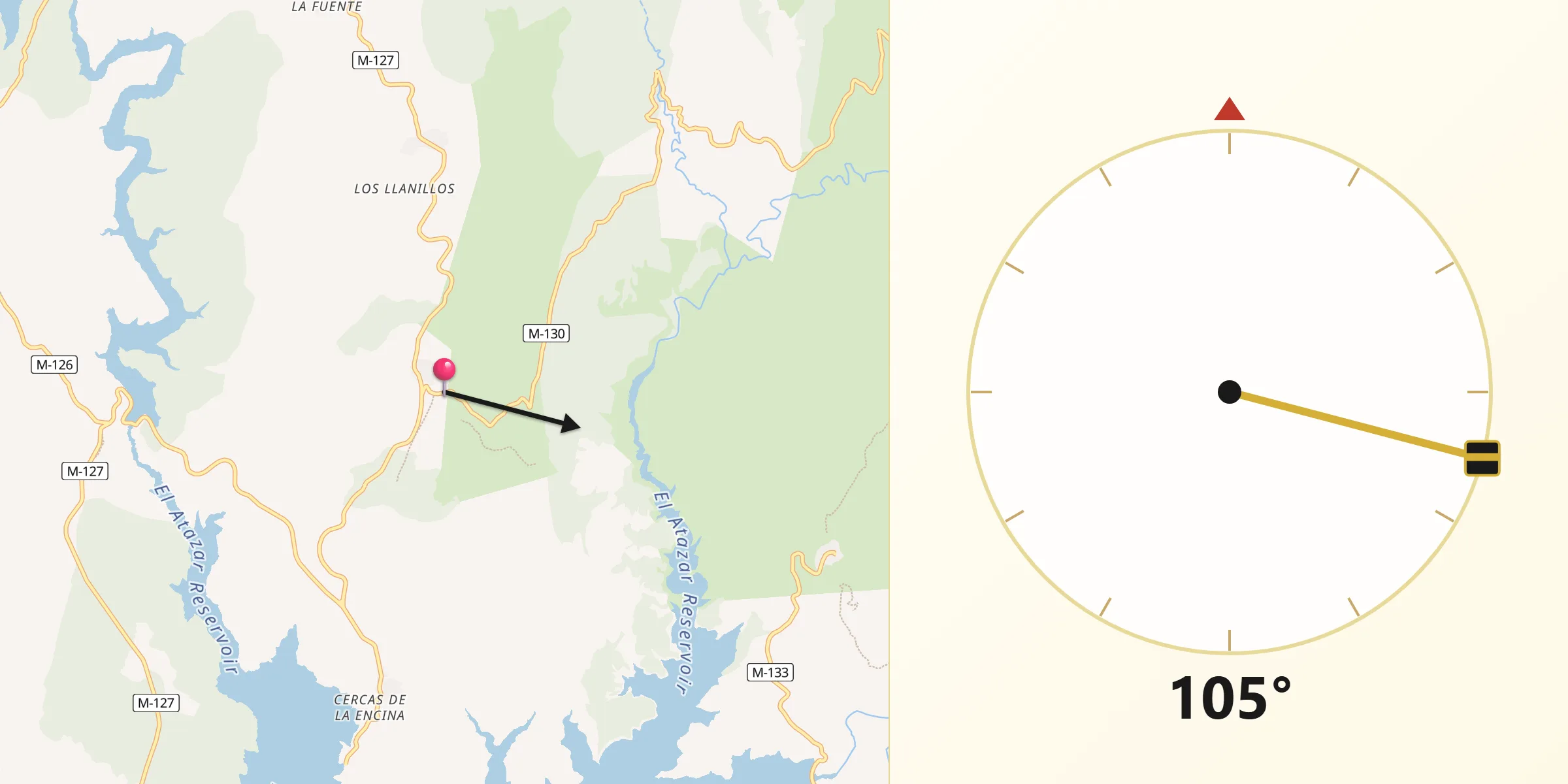 Dirección de la Qibla desde Robledillo de la Jara
