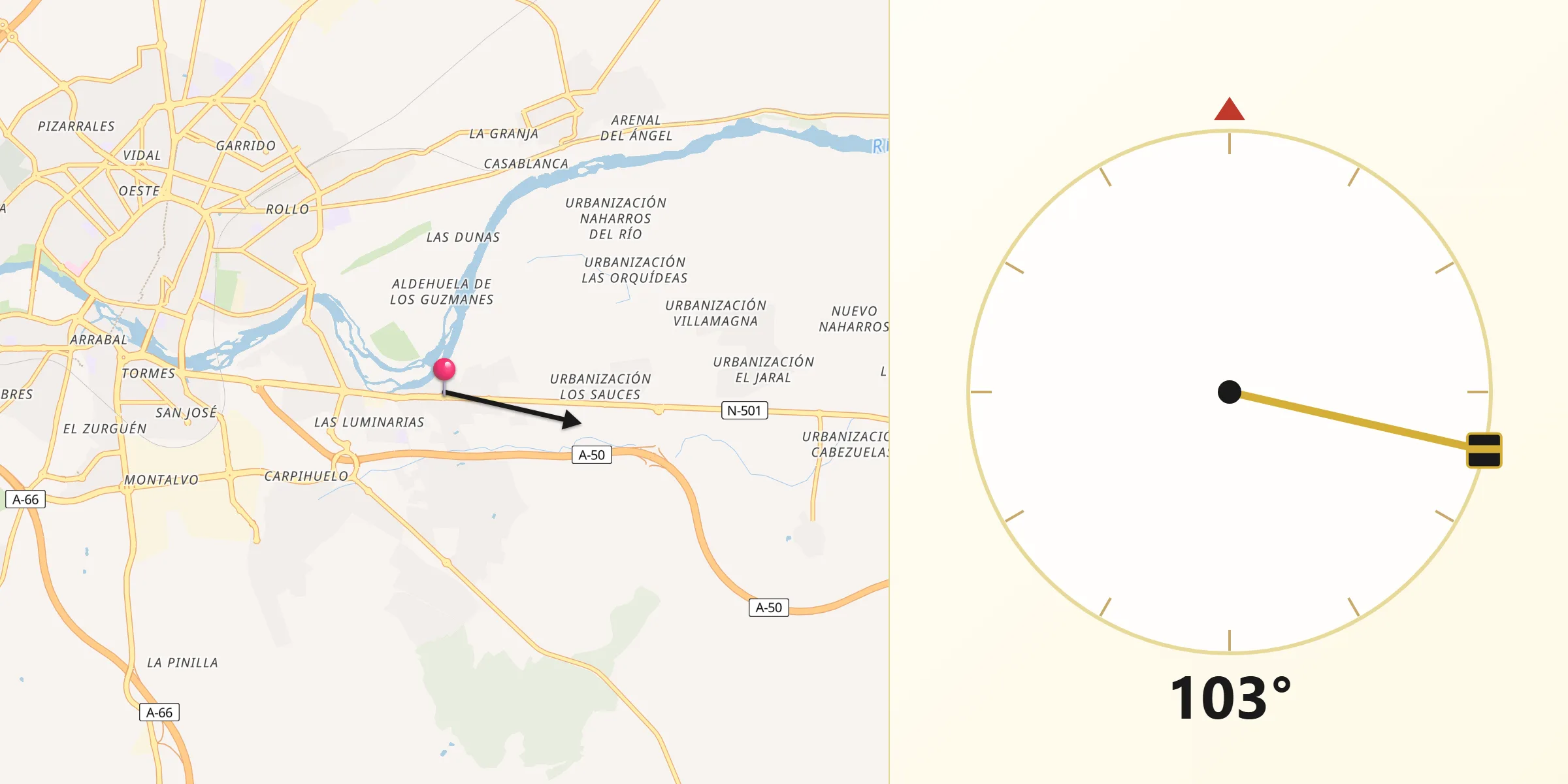 Dirección de la Qibla desde Santa Marta de Tormes