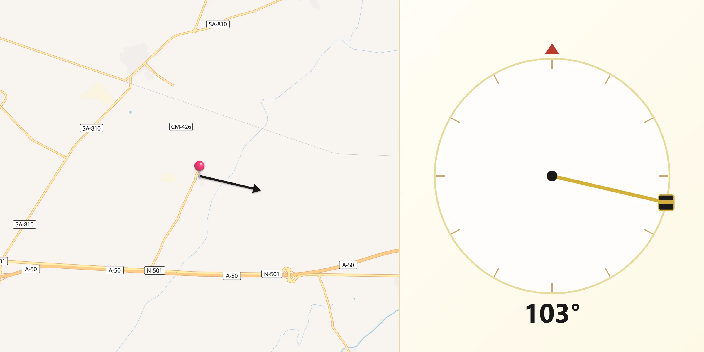 Dirección de la Qibla desde Cordovilla