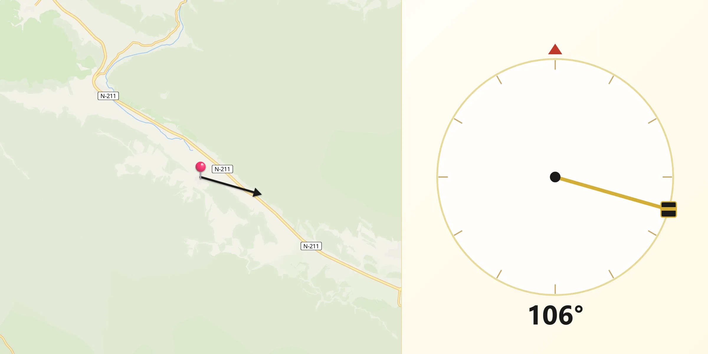 Dirección de la Qibla desde Selas
