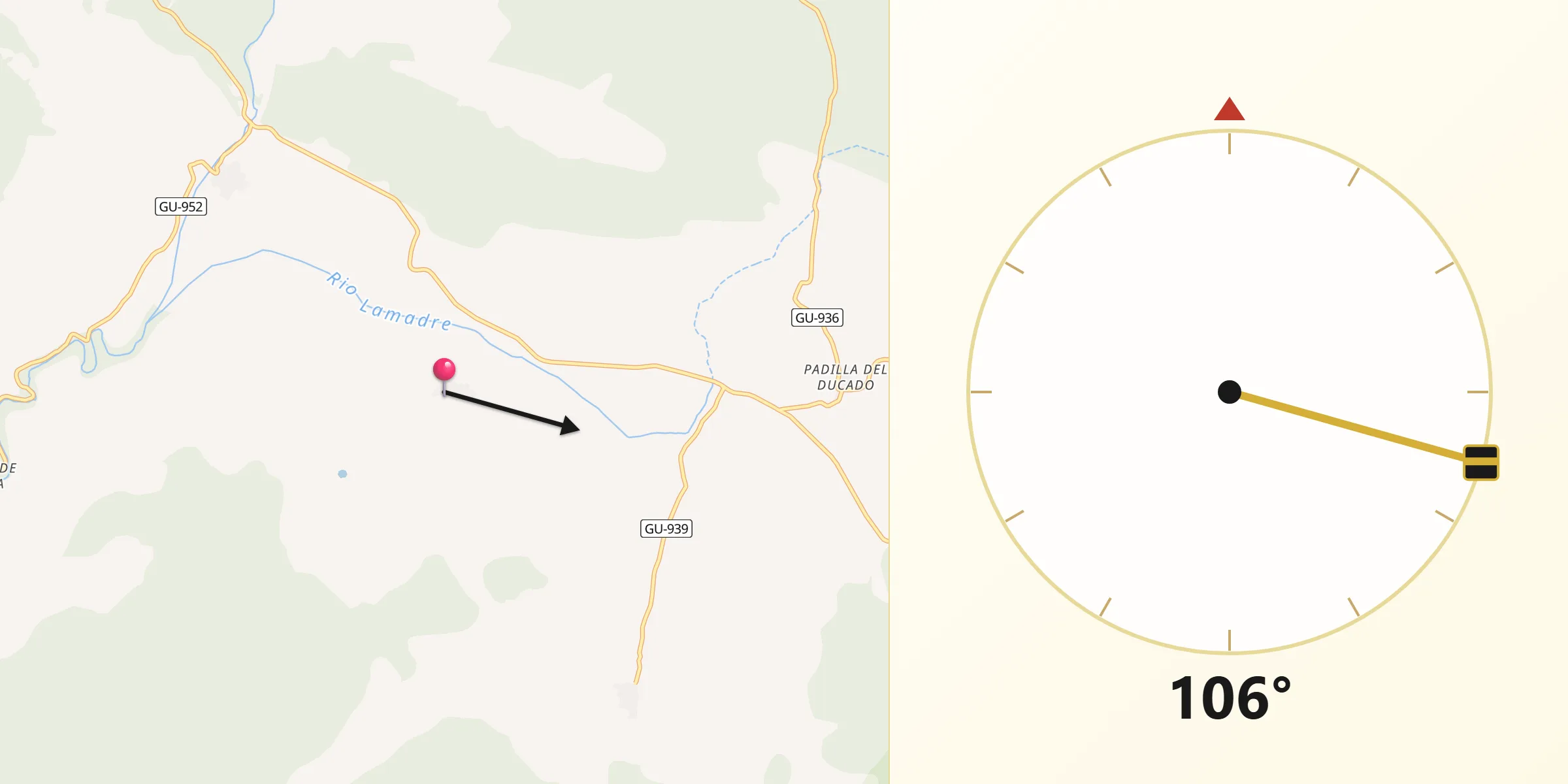 Dirección de la Qibla desde Hortezuela de Océn