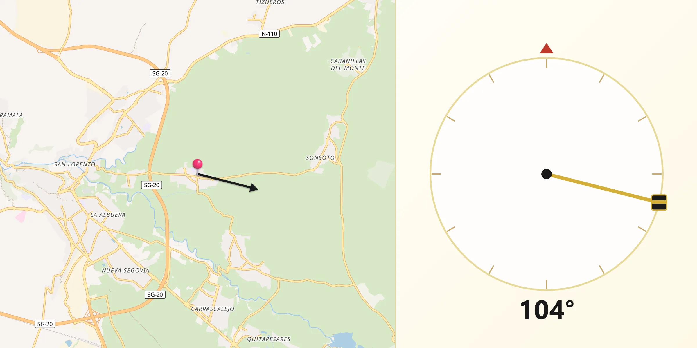 Dirección de la Qibla desde San Cristóbal de Segovia