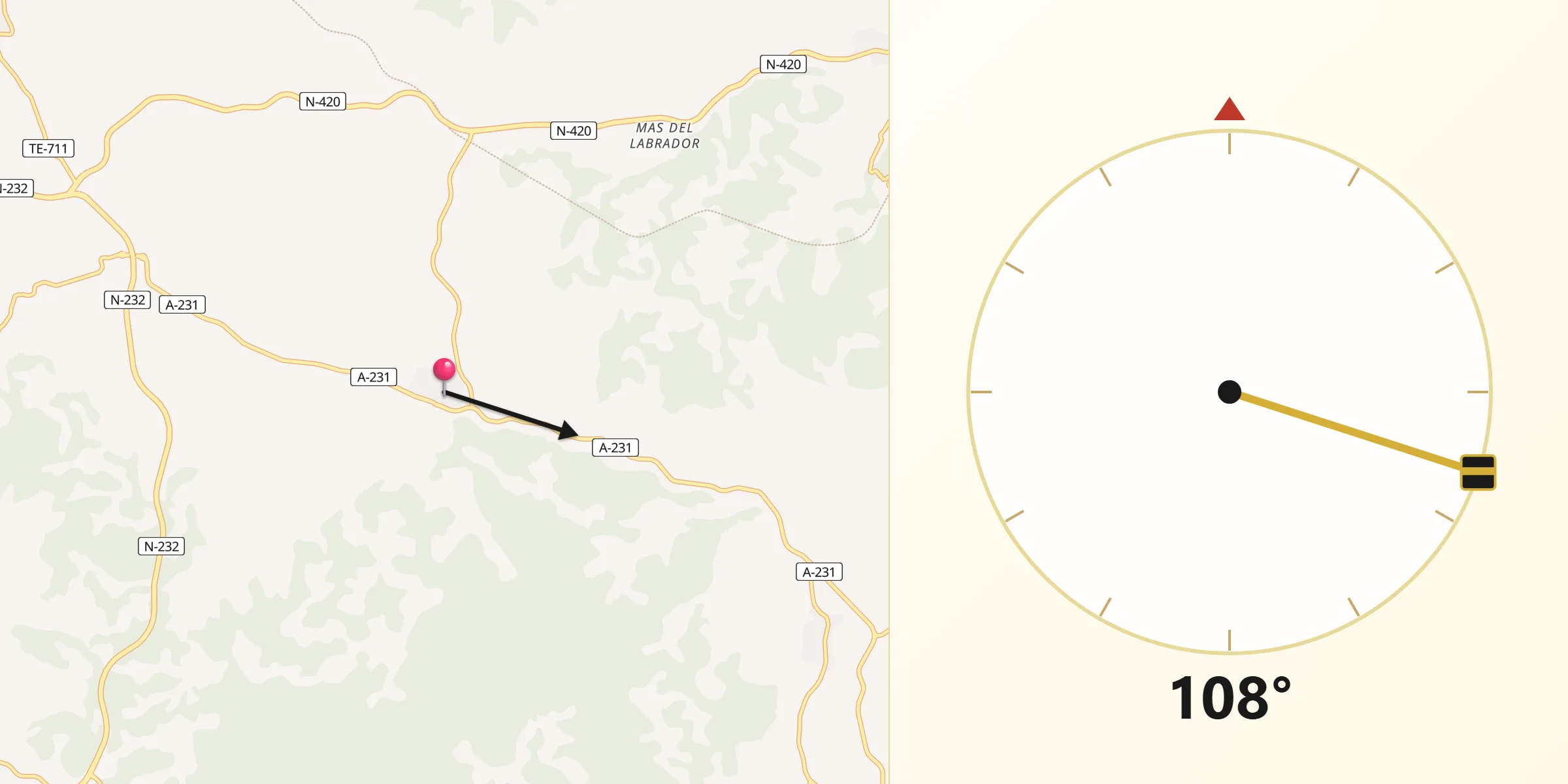 Dirección de la Qibla desde Valjunquera