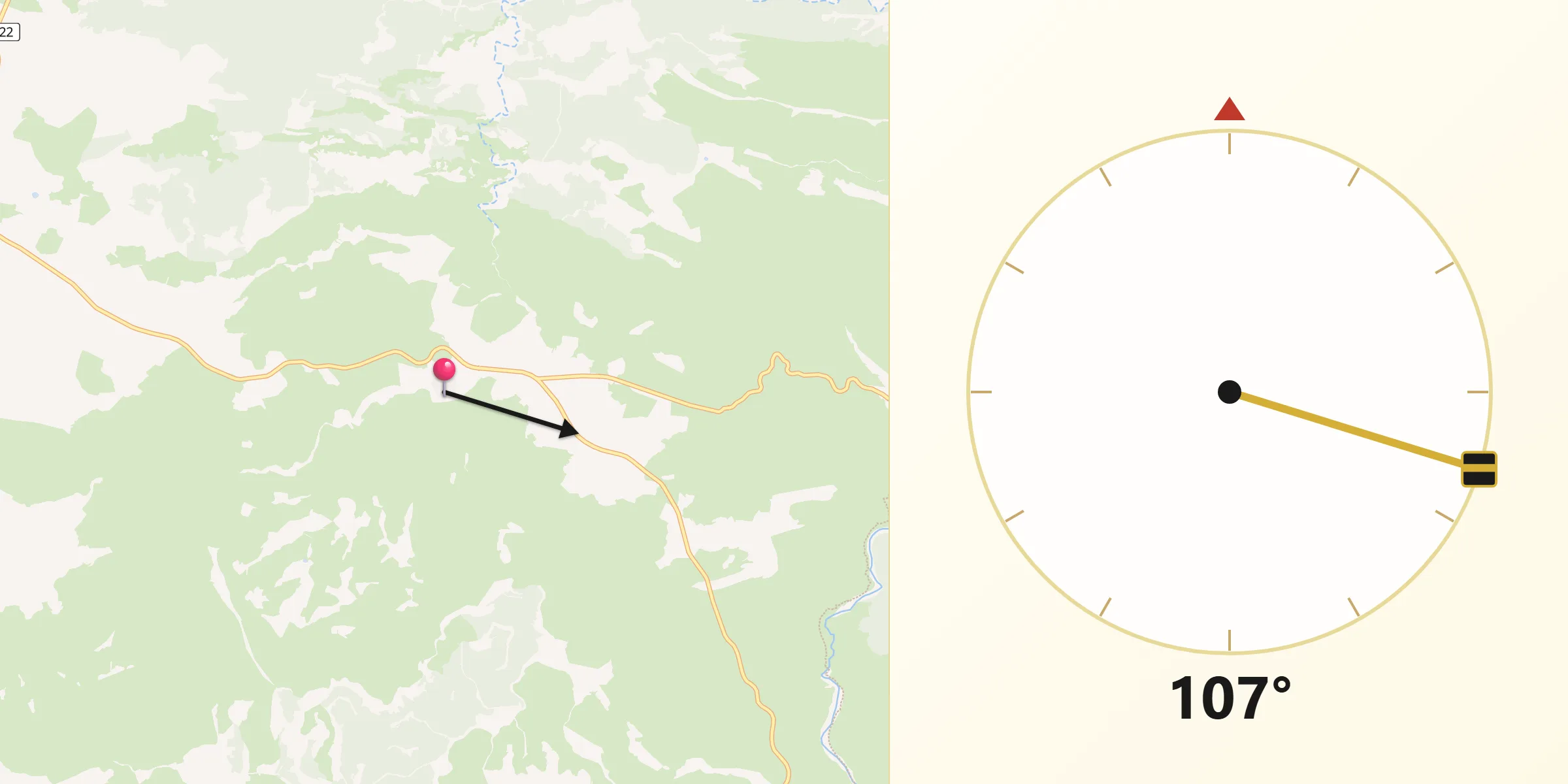 Dirección de la Qibla desde Josa