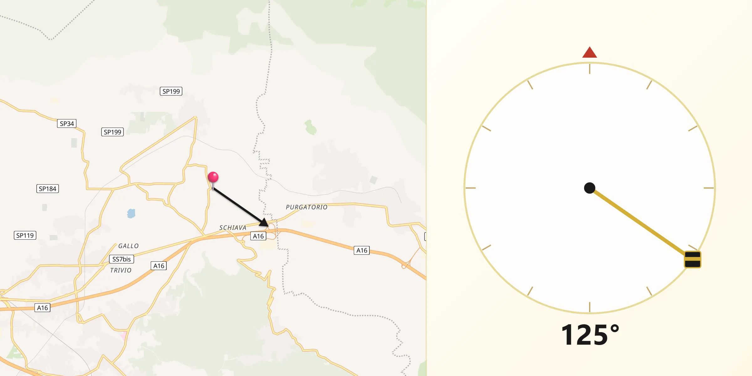 Direzione della Qibla da Tufino