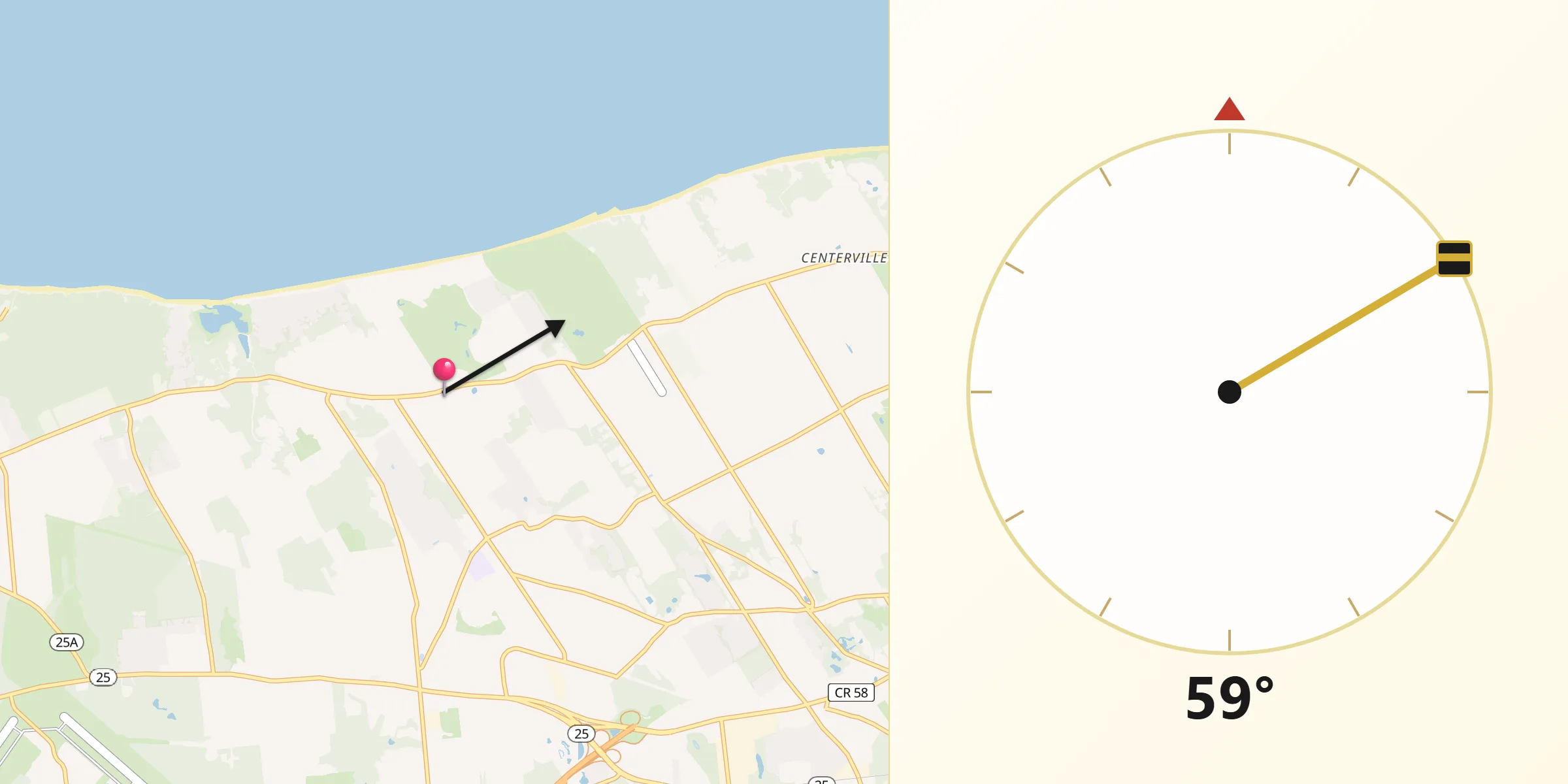 Qibla Direction from Baiting Hollow