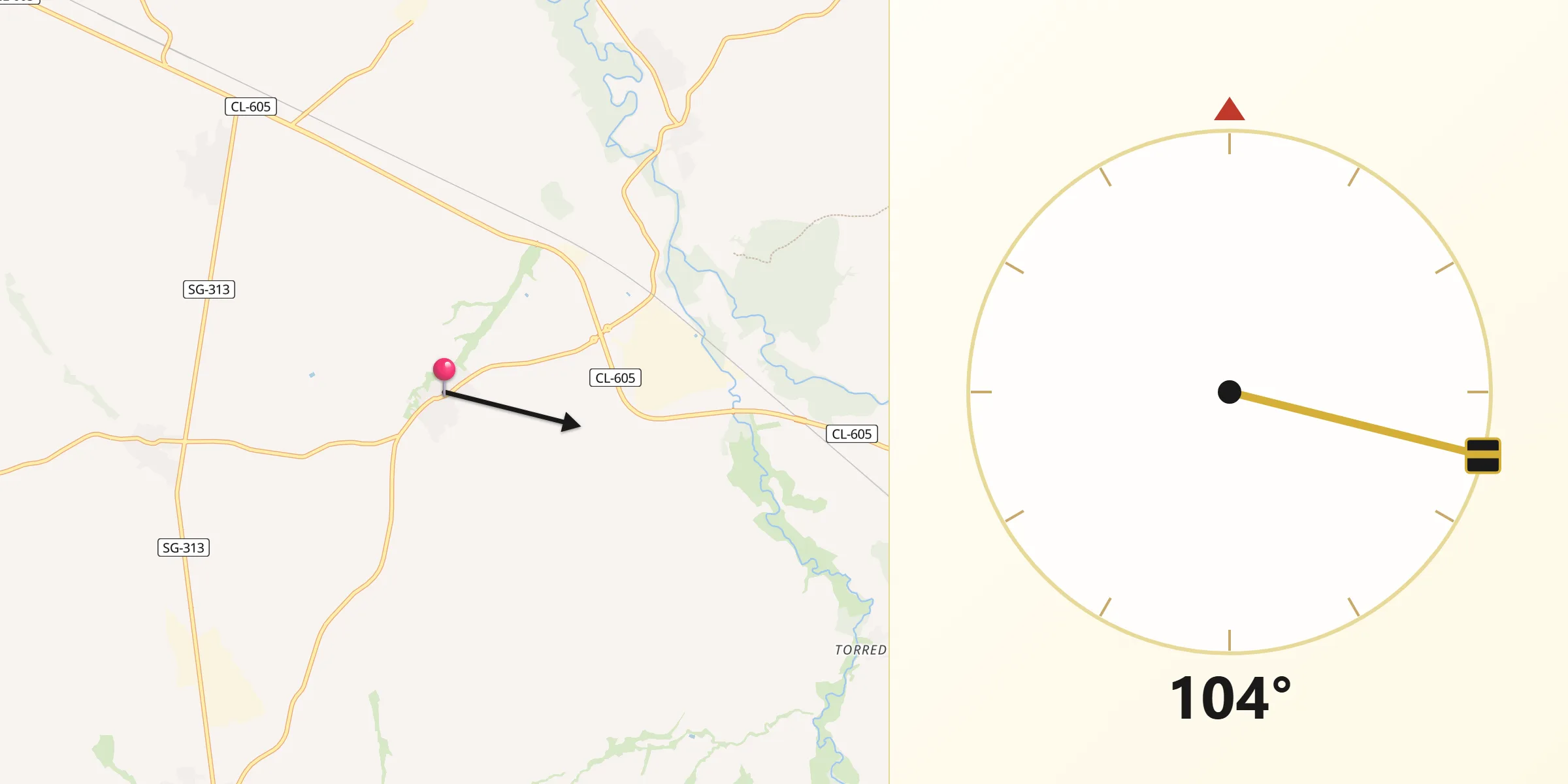 Dirección de la Qibla desde Valverde del Majano