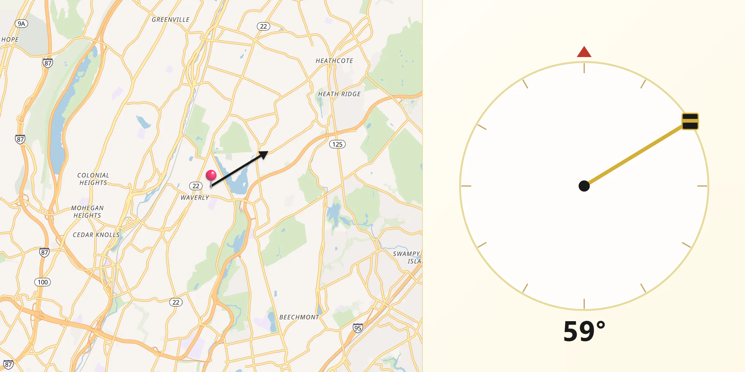 Qibla Direction from Eastchester